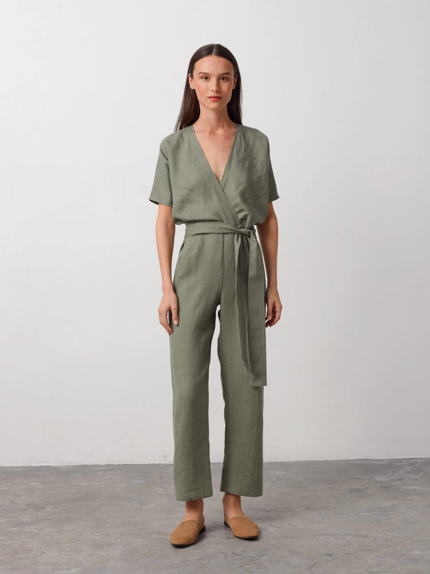 Image 3 of AURORA Linen Jumpsuit in Sage Green from Love and Confuse