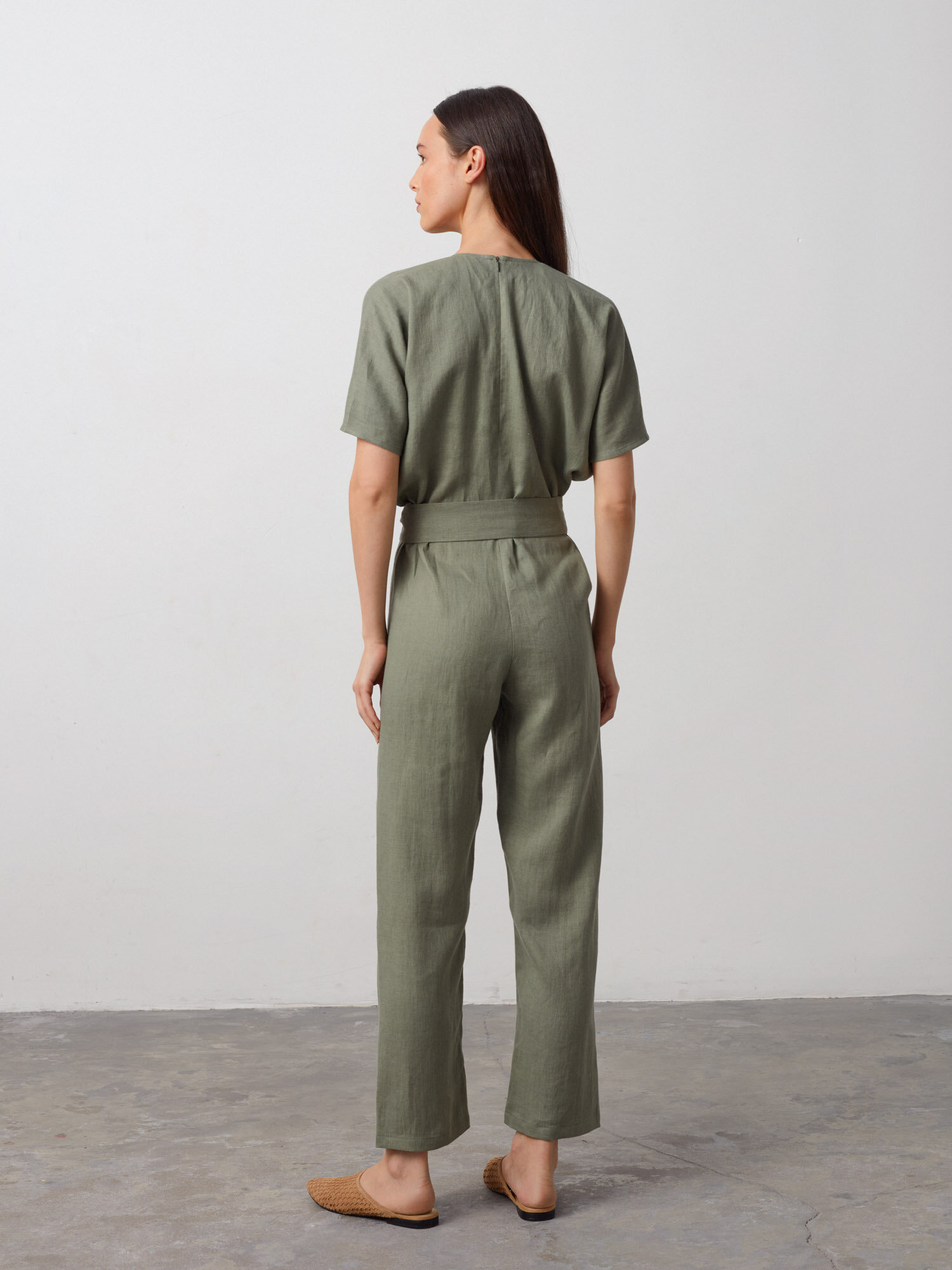 AURORA Linen Jumpsuit in Sage Green - Image 5