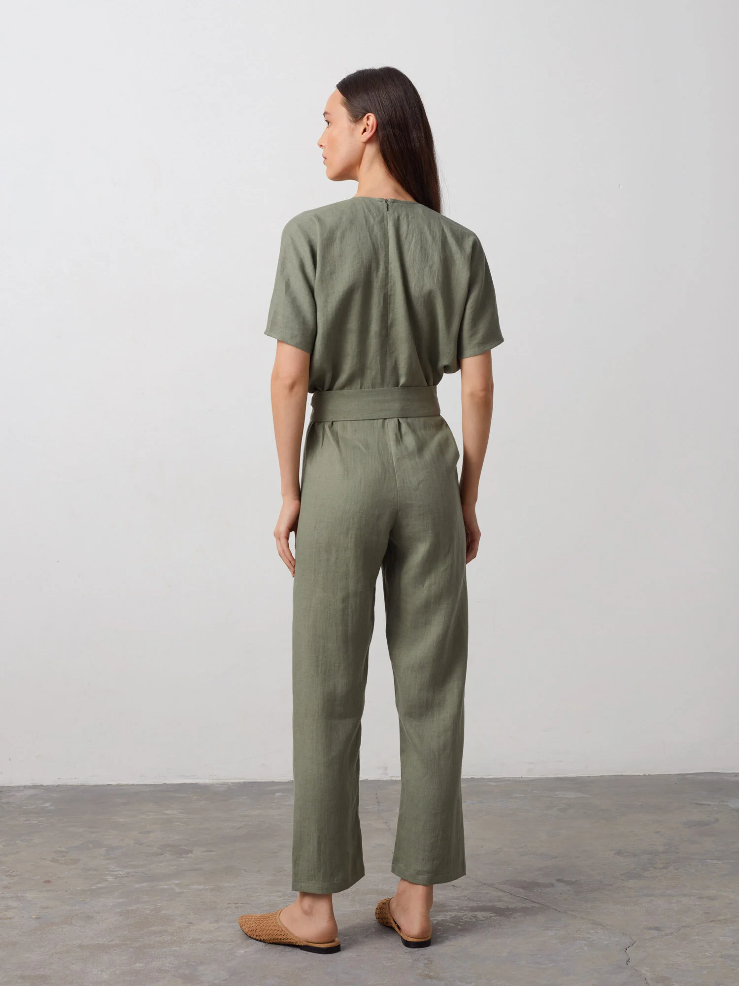Image 5 of AURORA Linen Jumpsuit in Sage Green from Love and Confuse