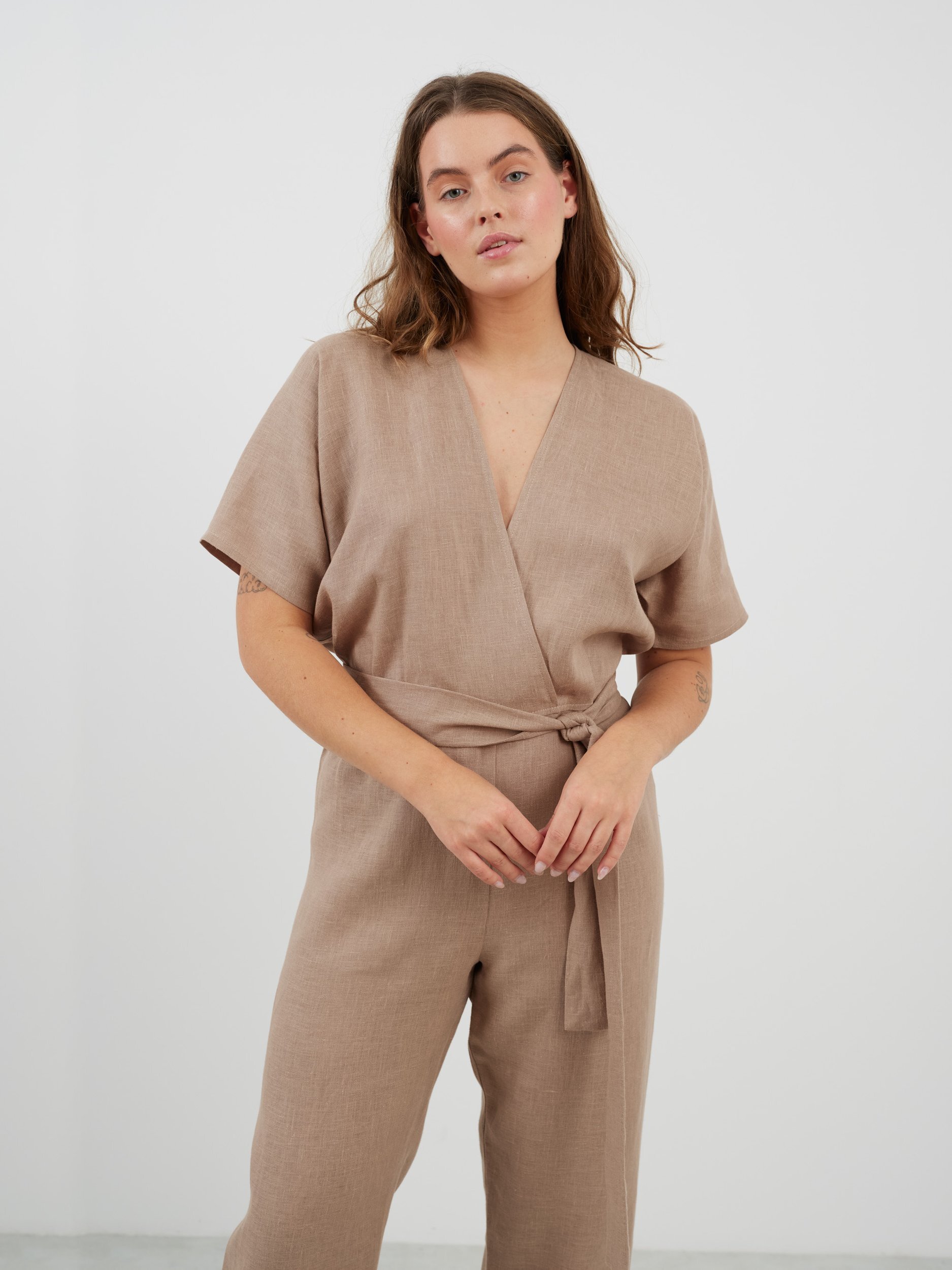 AURORA Linen Jumpsuit in Sand Brown - Image 5