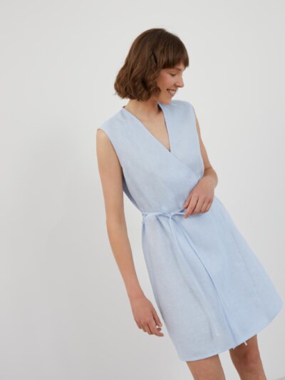 Short Sleeveless Linen Wrap Dress BROOKE