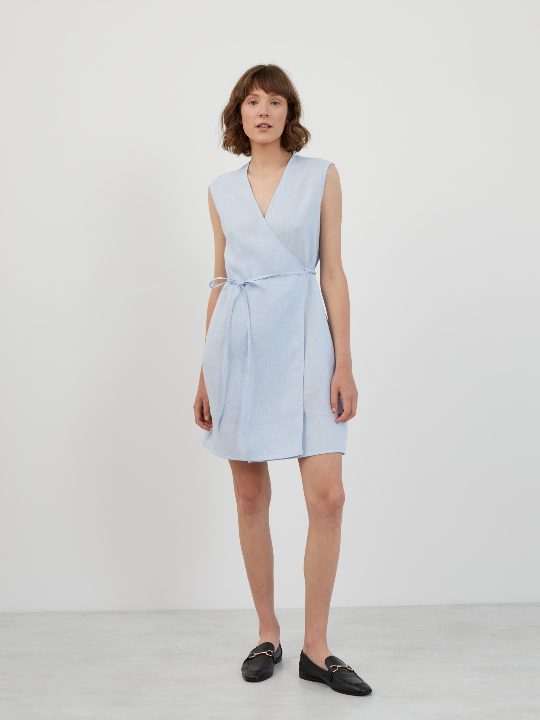 Short Sleeveless Linen Wrap Dress BROOKE - Image 2