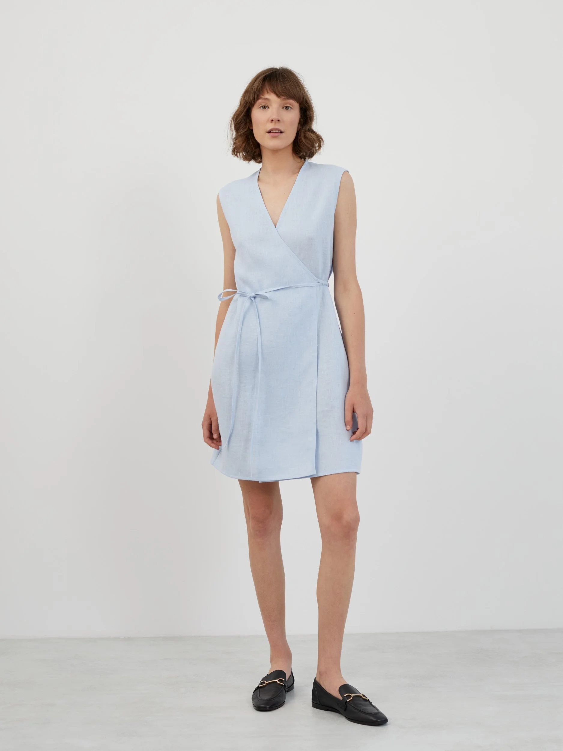 Image 2 of BROOKE Sleeveless Linen Wrap Dress in Baby Blue from Love and Confuse