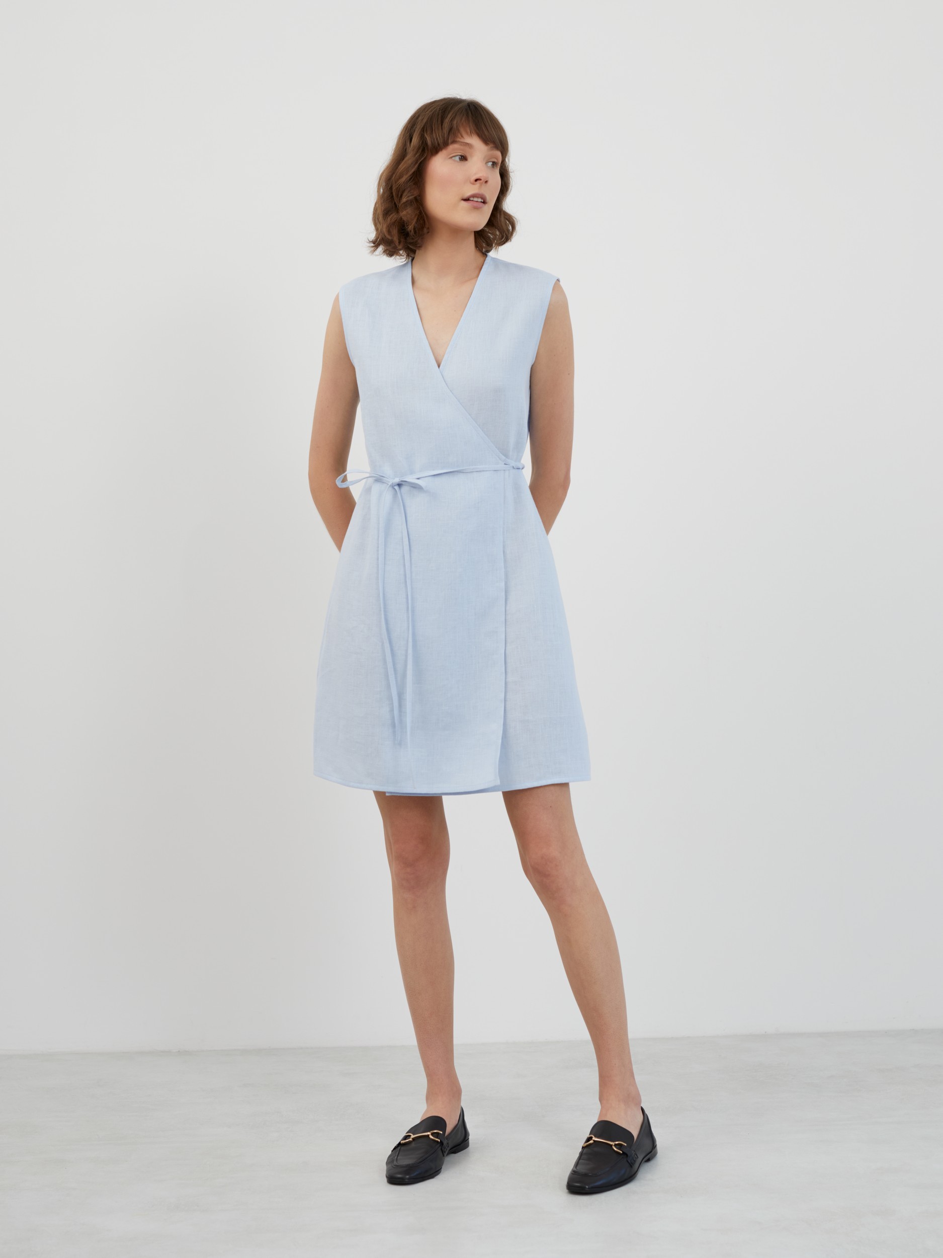 Short Sleeveless Linen Wrap Dress BROOKE - Image 4