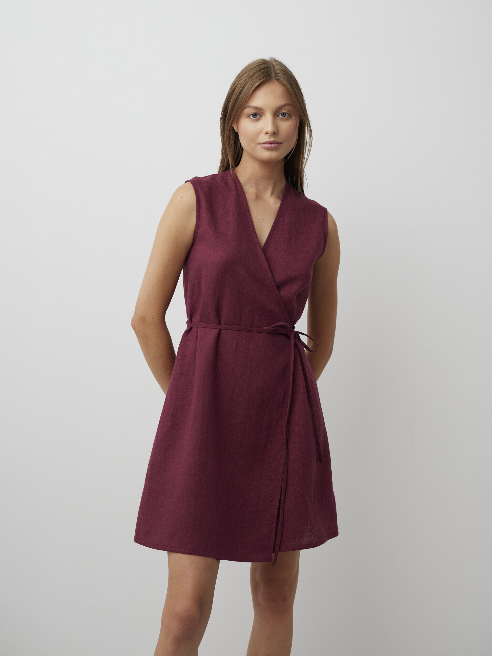BROOKE Tie Waist Linen Wrap Dress - Image 1