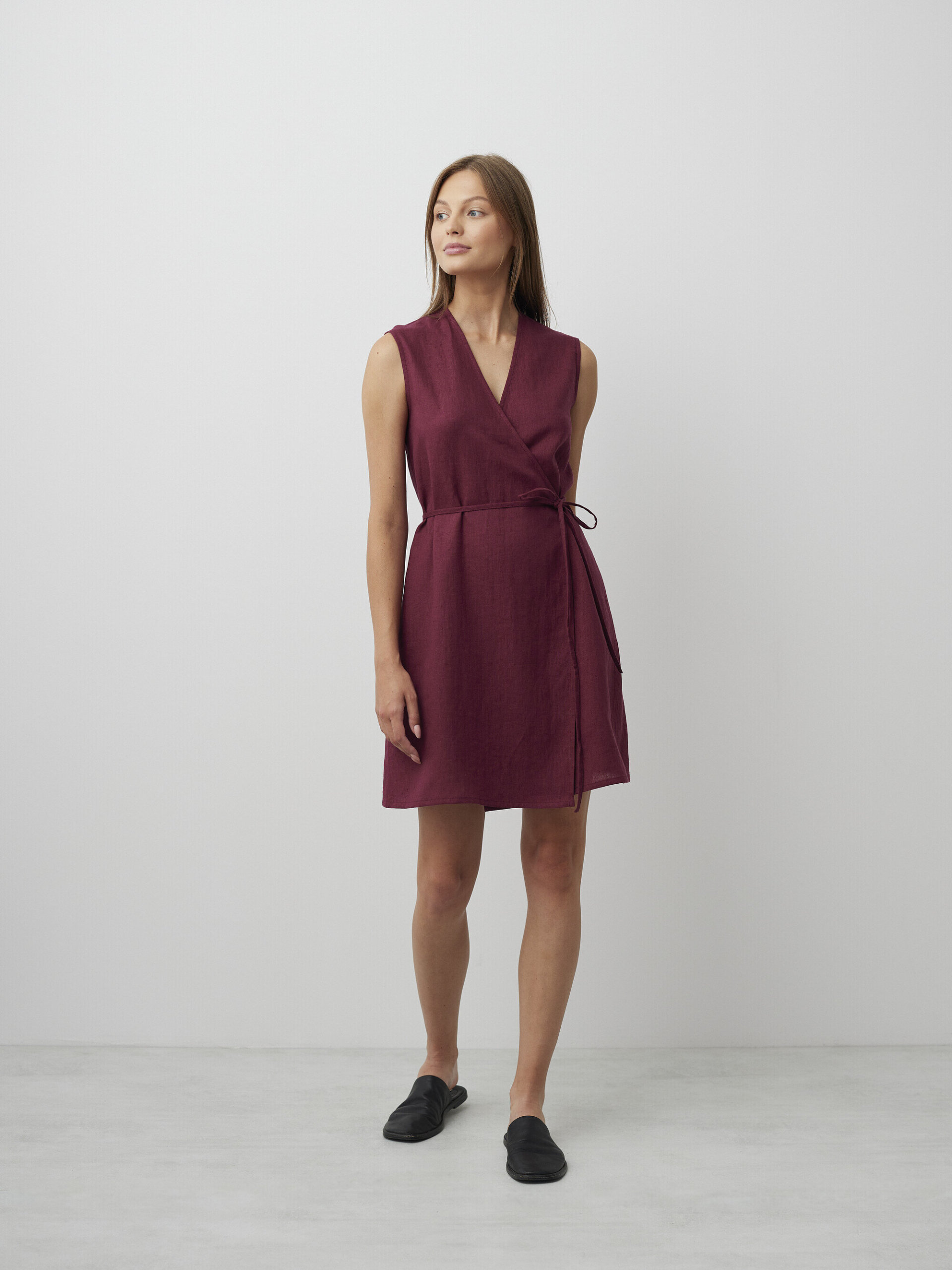 BROOKE Tie Waist Linen Wrap Dress - Image 4