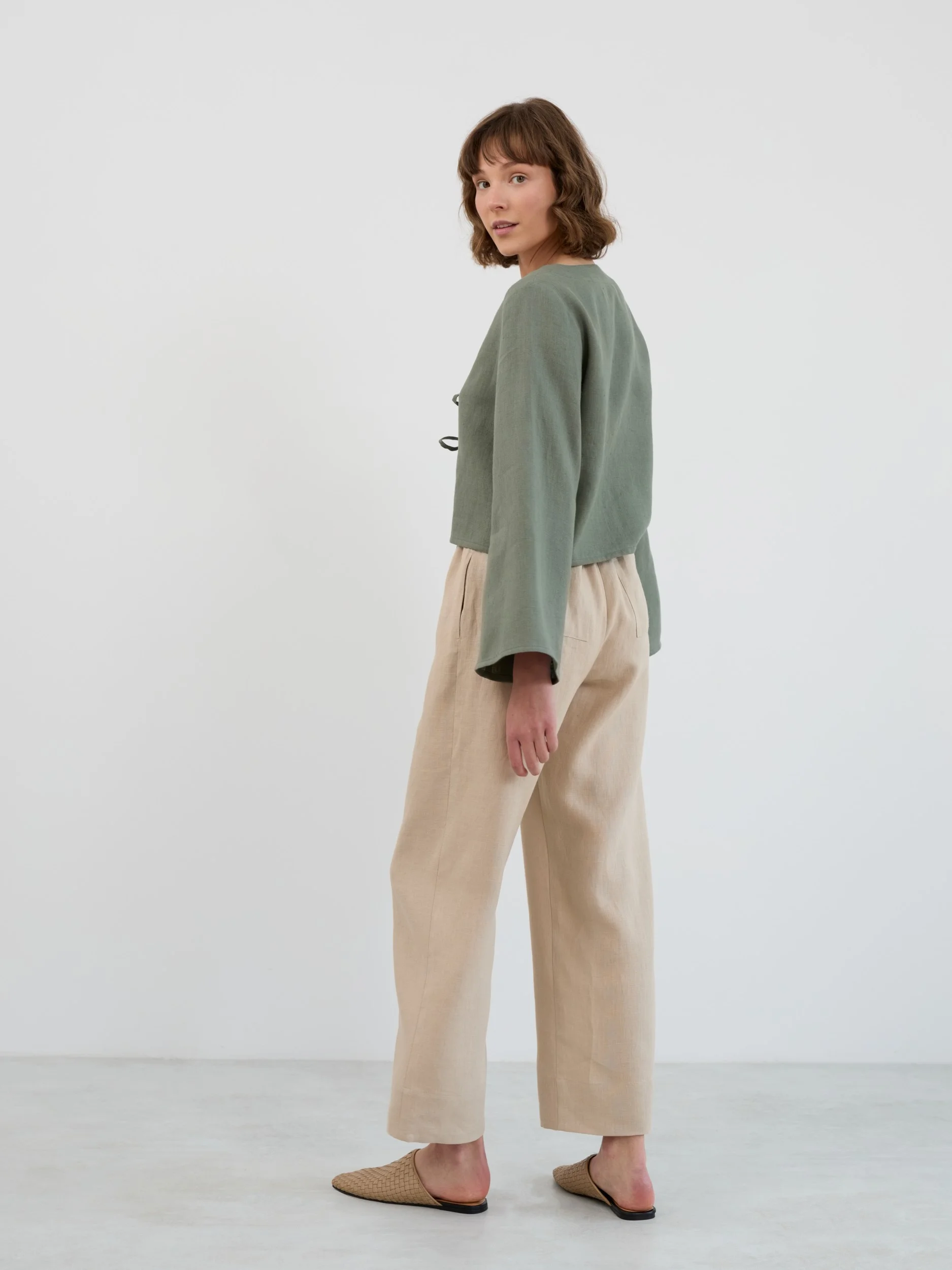 Image 4 of CASSIDY Linen Tie-Front Crop Top in Sage Green from Love and Confuse