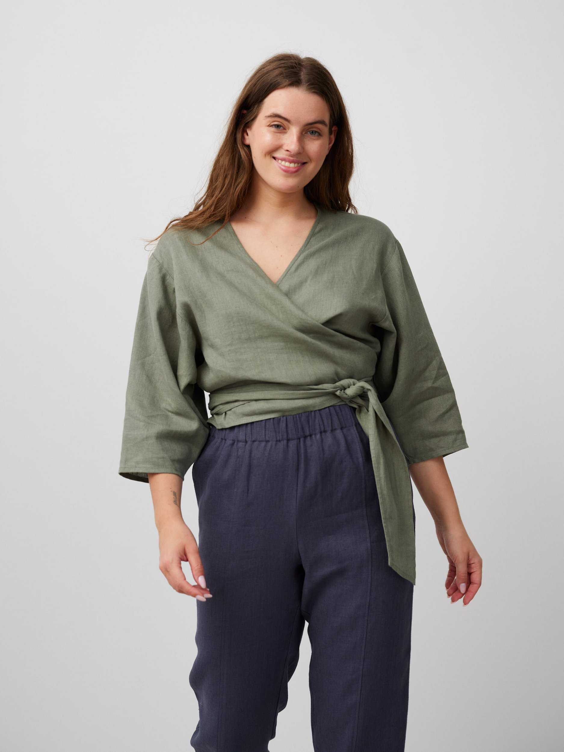 CLAIRE Linen Wrap Top - Image 3