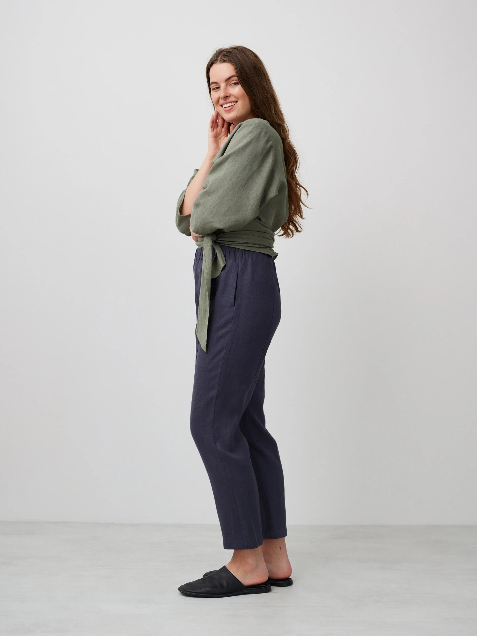 Image 5 of CLAIRE Linen Wrap Top in Sage Green from Love and Confuse