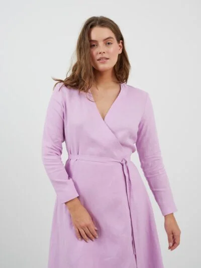 CLAUDIA Long Sleeve Linen Wrap Dress