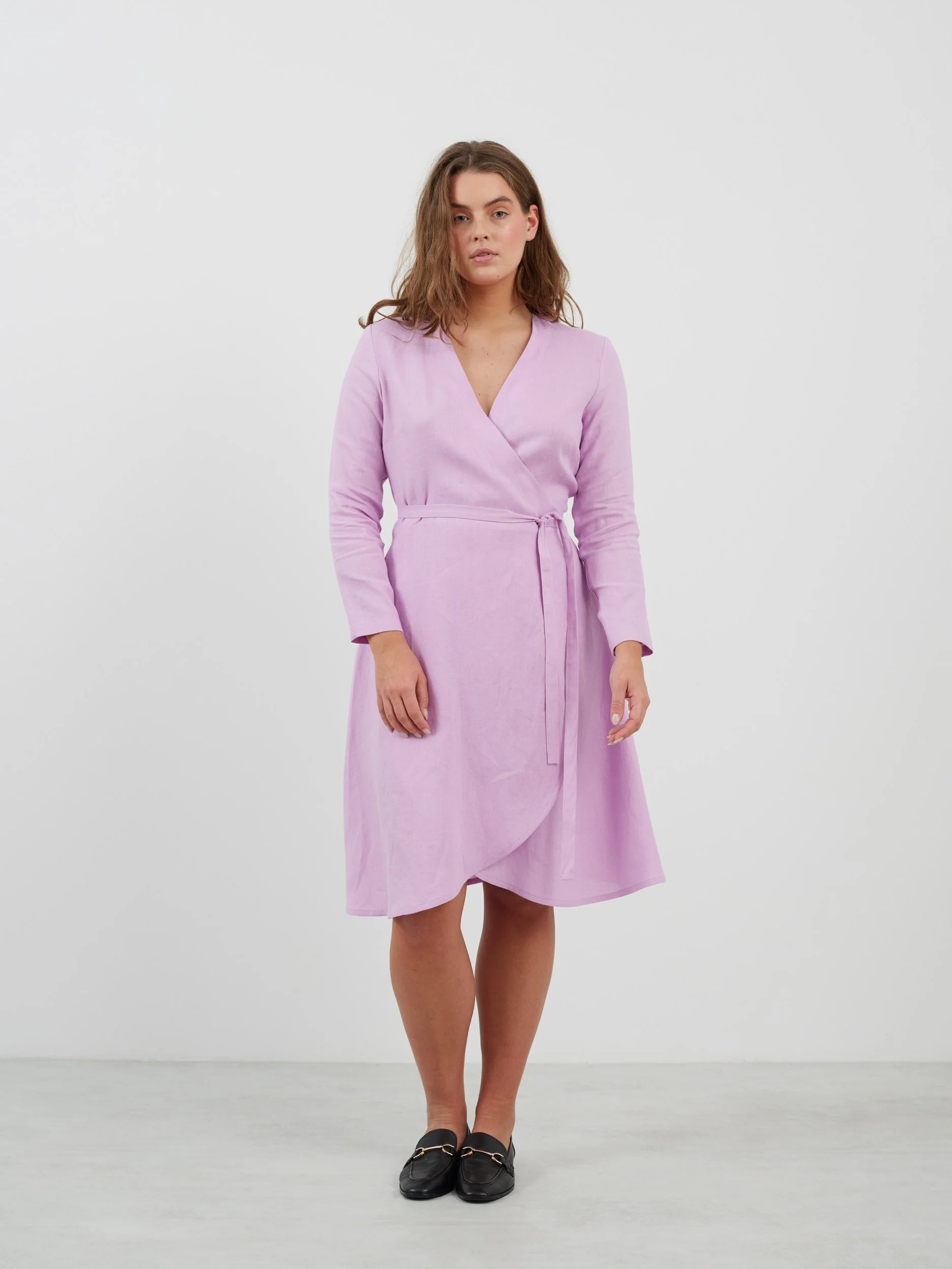 Image 2 of CLAUDIA Long Sleeve Linen Wrap Dress in Lilac from Love and Confuse