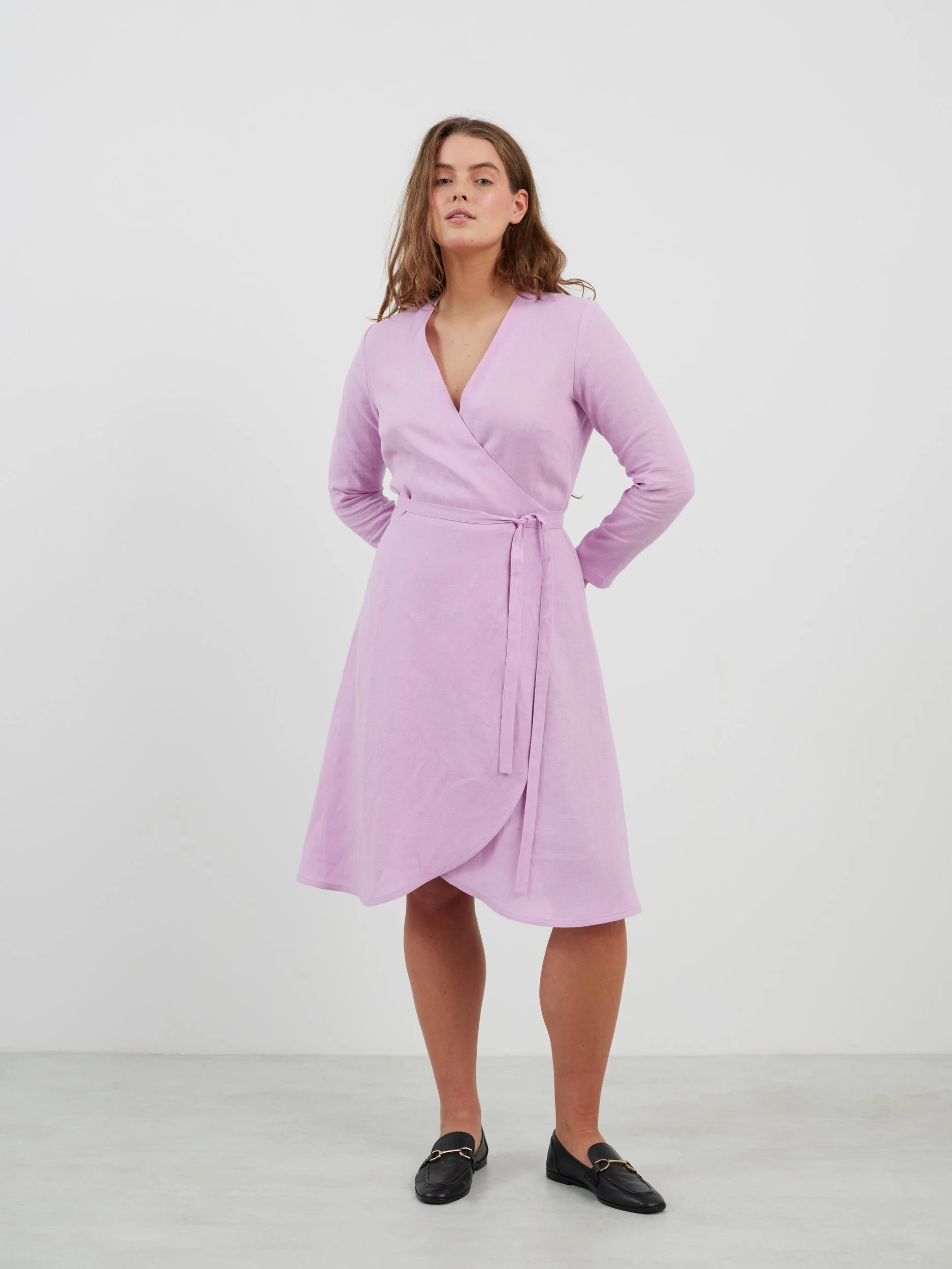 Image 5 of CLAUDIA Long Sleeve Linen Wrap Dress in Lilac from Love and Confuse
