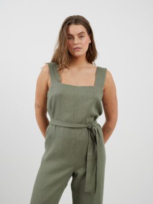 DAKOTA Sleeveless Linen Jumpsuit in Sage Green
