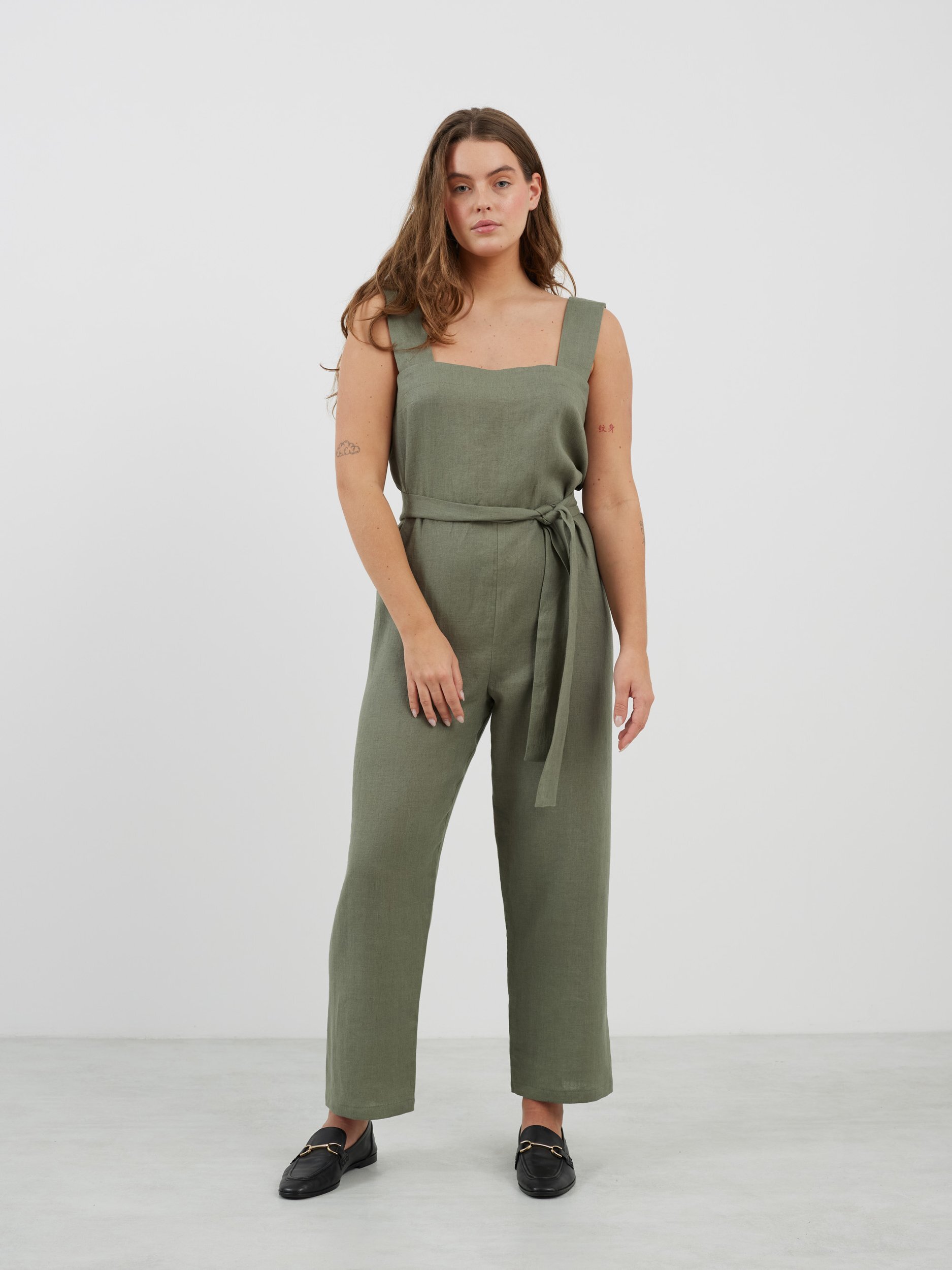 DAKOTA Sleeveless Linen Jumpsuit in Sage Green - Image 2