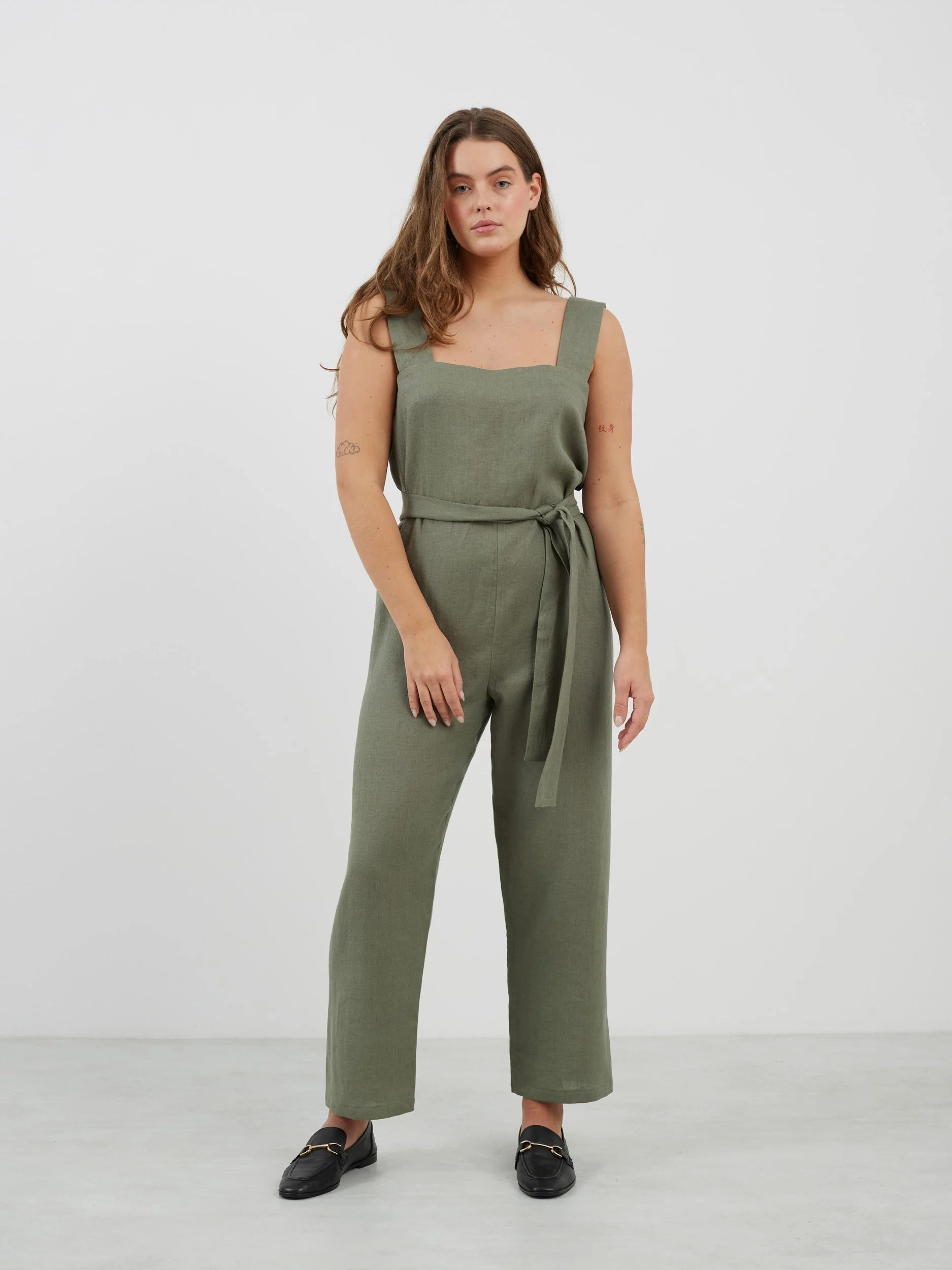 Image 2 of DAKOTA Sleeveless Linen Jumpsuit in Sage Green from Love and Confuse