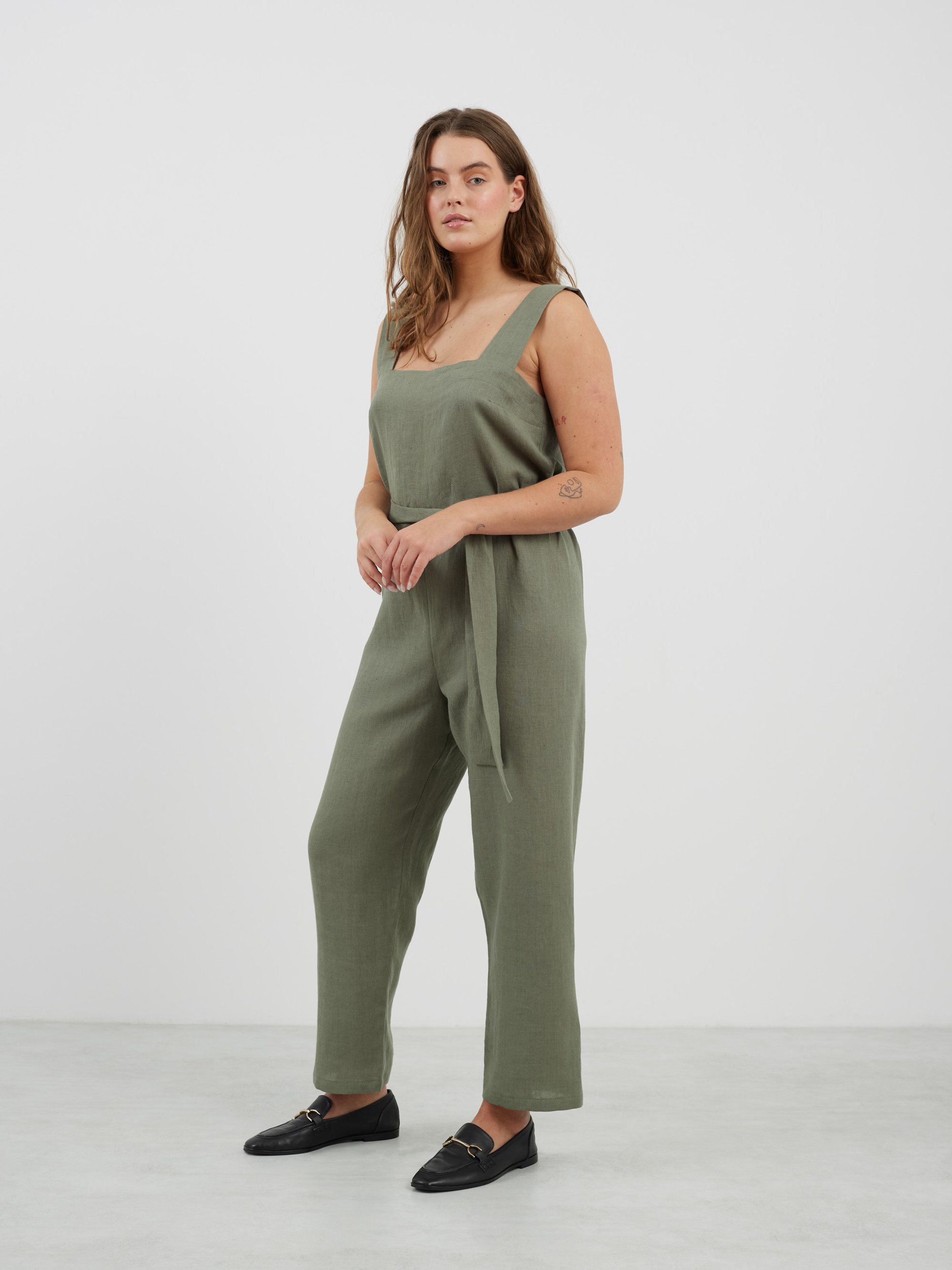 DAKOTA Sleeveless Linen Jumpsuit in Sage Green - Image 3