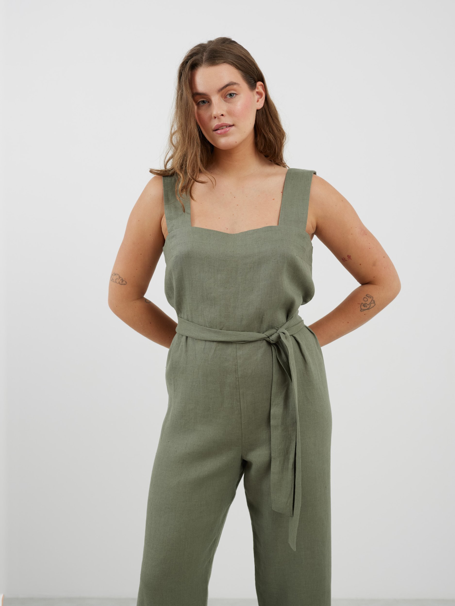 DAKOTA Sleeveless Linen Jumpsuit in Sage Green - Image 4