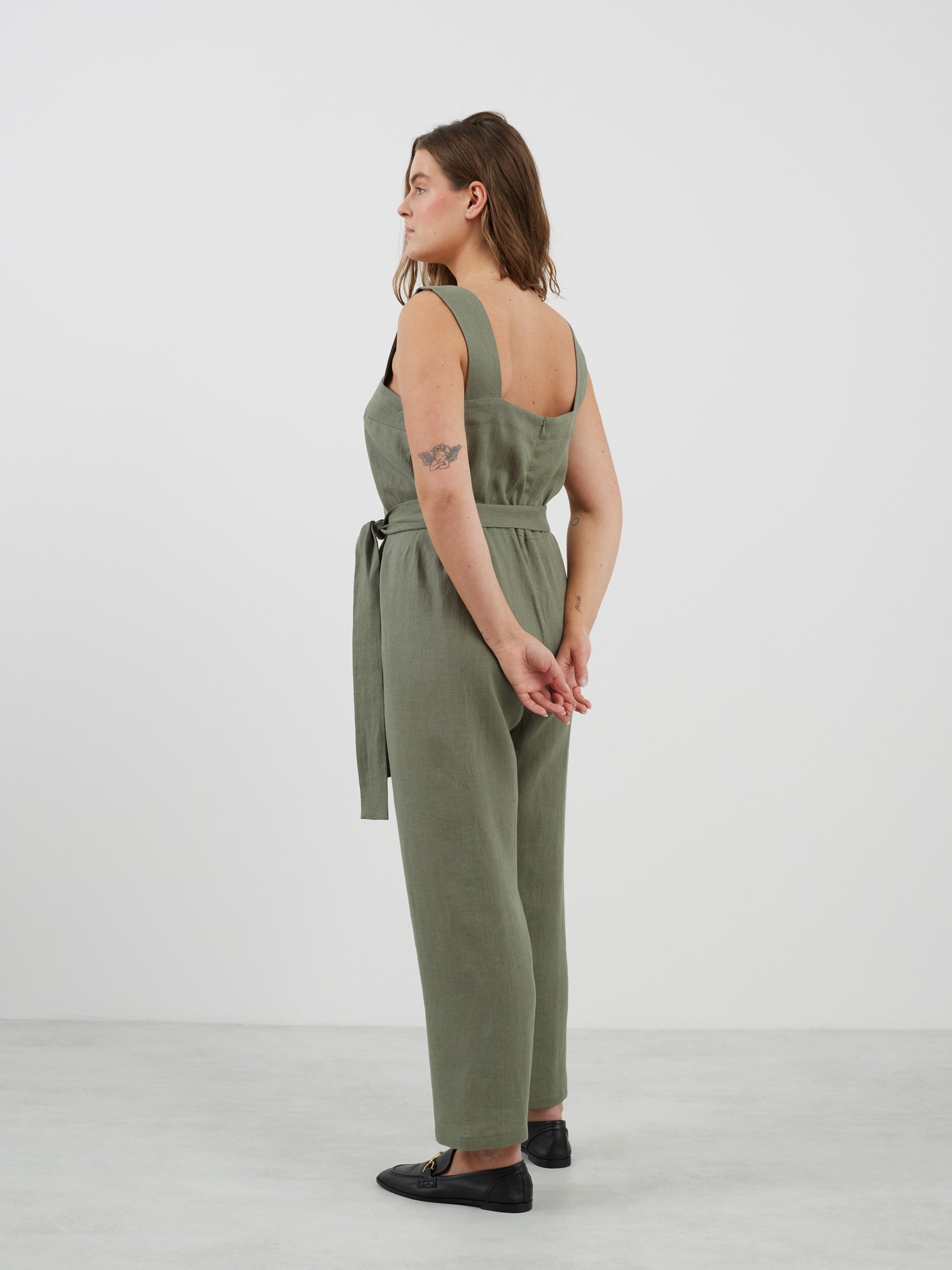 DAKOTA Sleeveless Linen Jumpsuit in Sage Green - Image 5