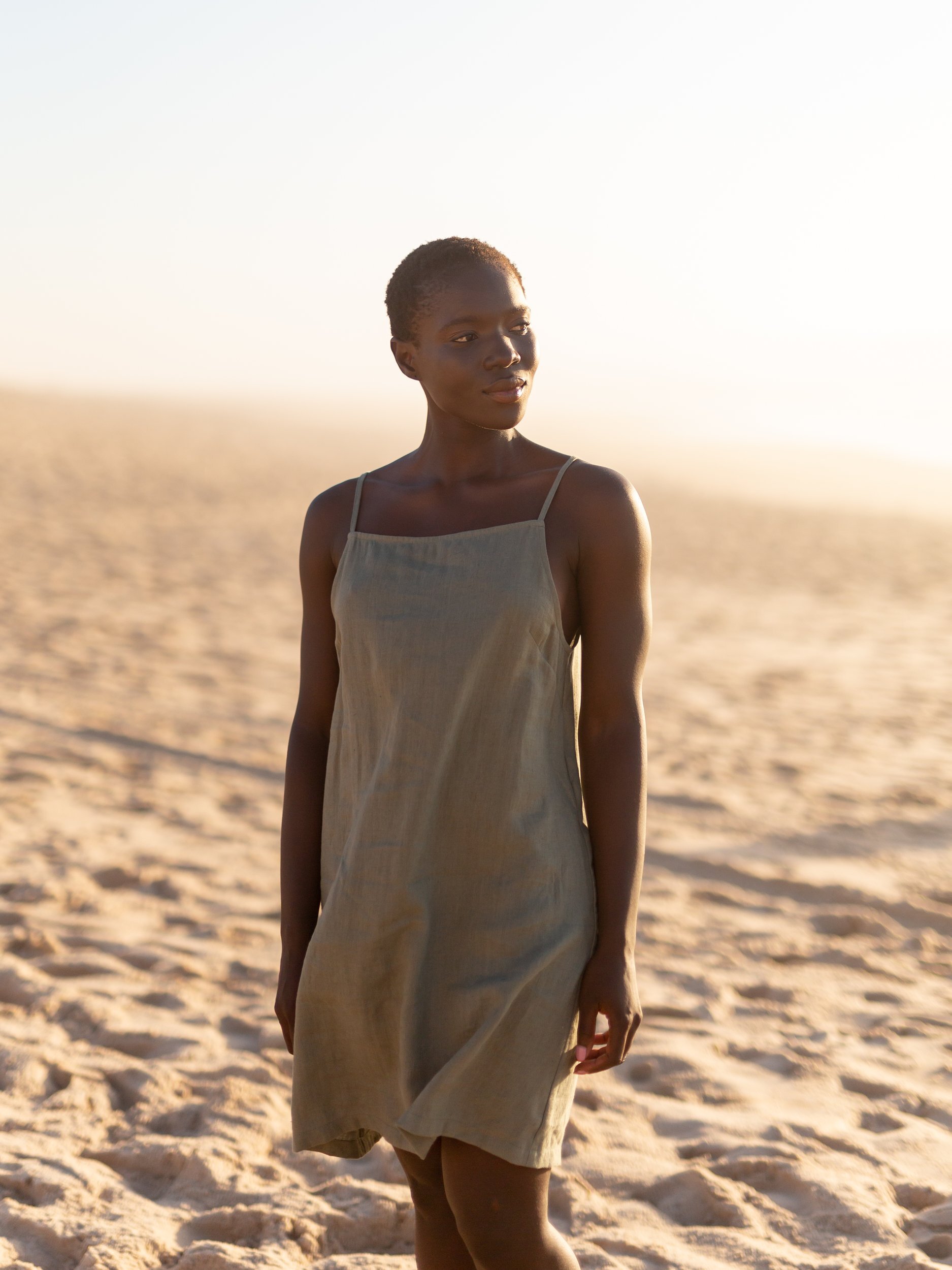 DEVON Linen Spaghetti Strap Dress - Image 1