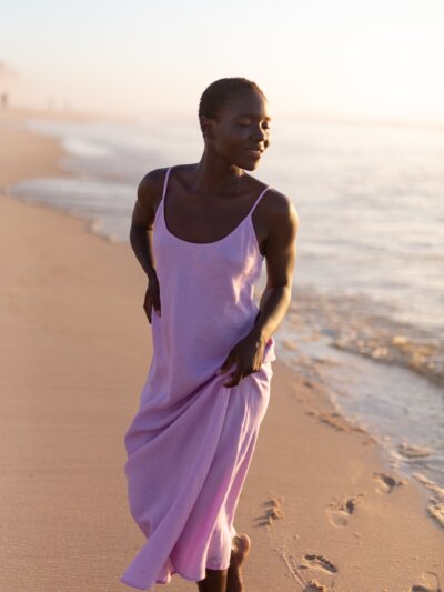 DIORA Bias-Cut Long Linen Slip Dress