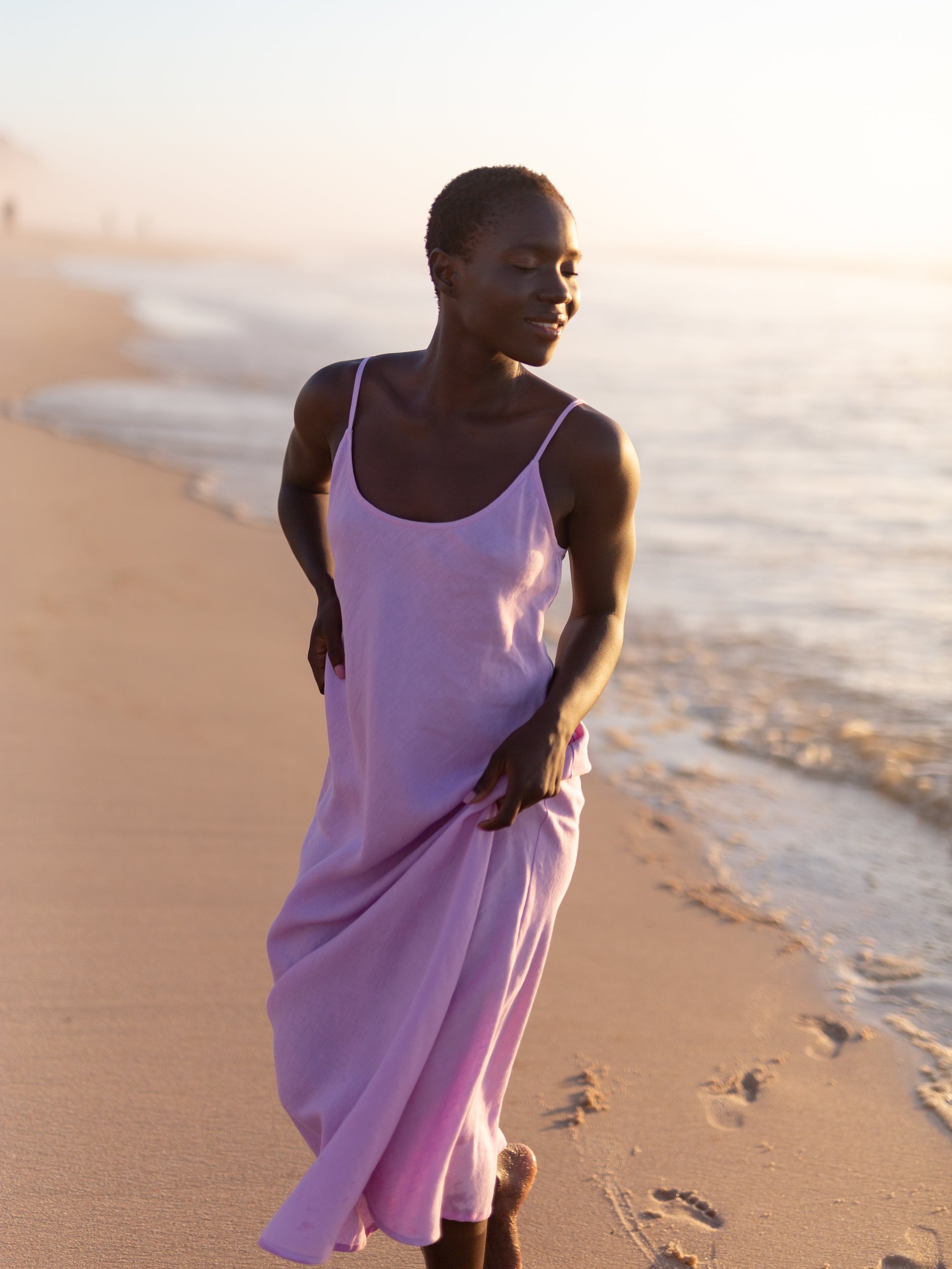 DIORA Bias-Cut Long Linen Slip Dress - Image 1