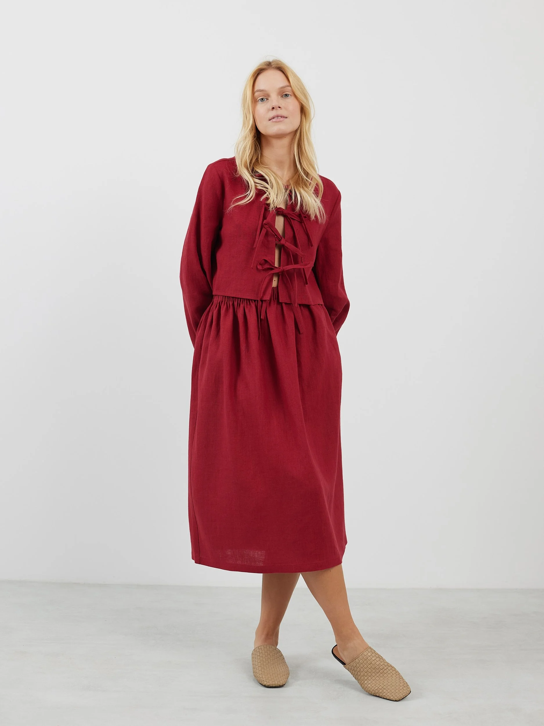 Image 3 of ELLE Gathered Linen Skirt in Cherry Red from Love and Confuse