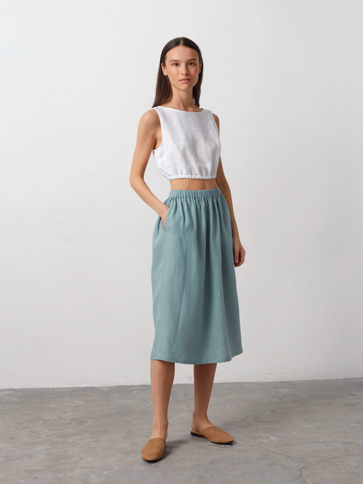 Bild 3 von ELLE Leinenrock mit Raffung in Dark Turquoise, you can also choose other colors above von Love and Confuse