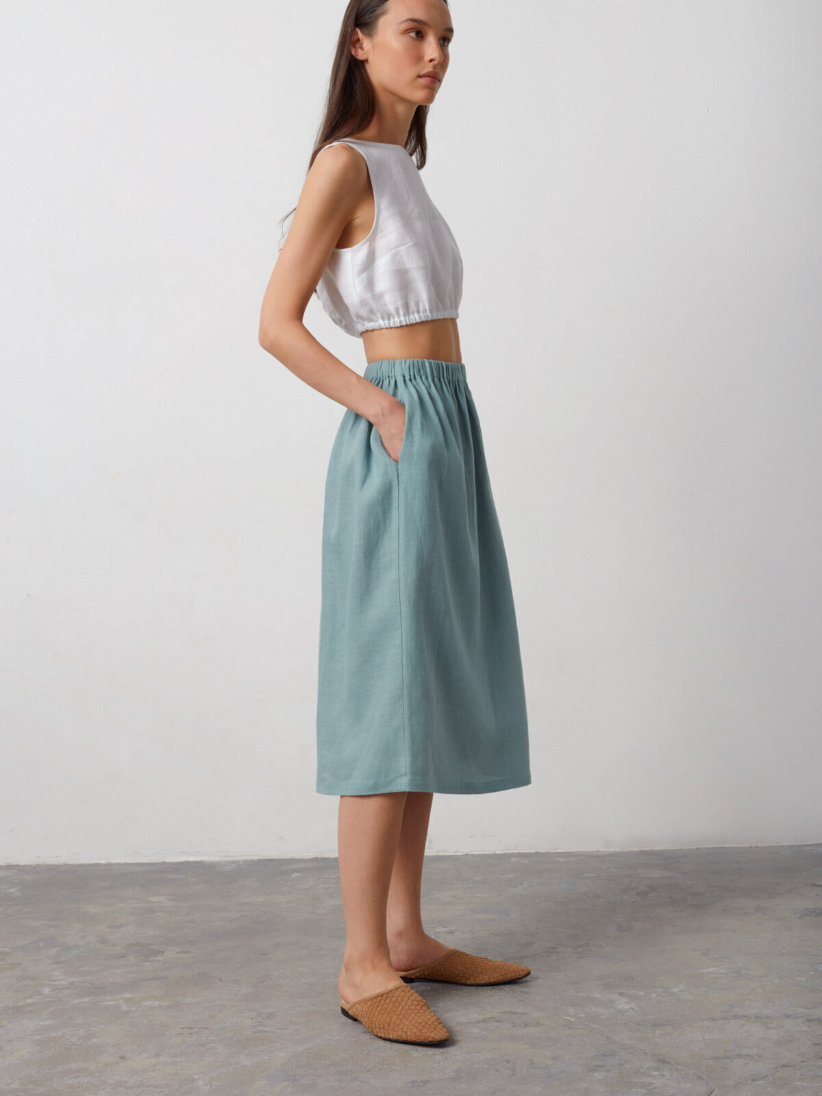 ELLE pellavahame Tumma Turkoosi — takaa