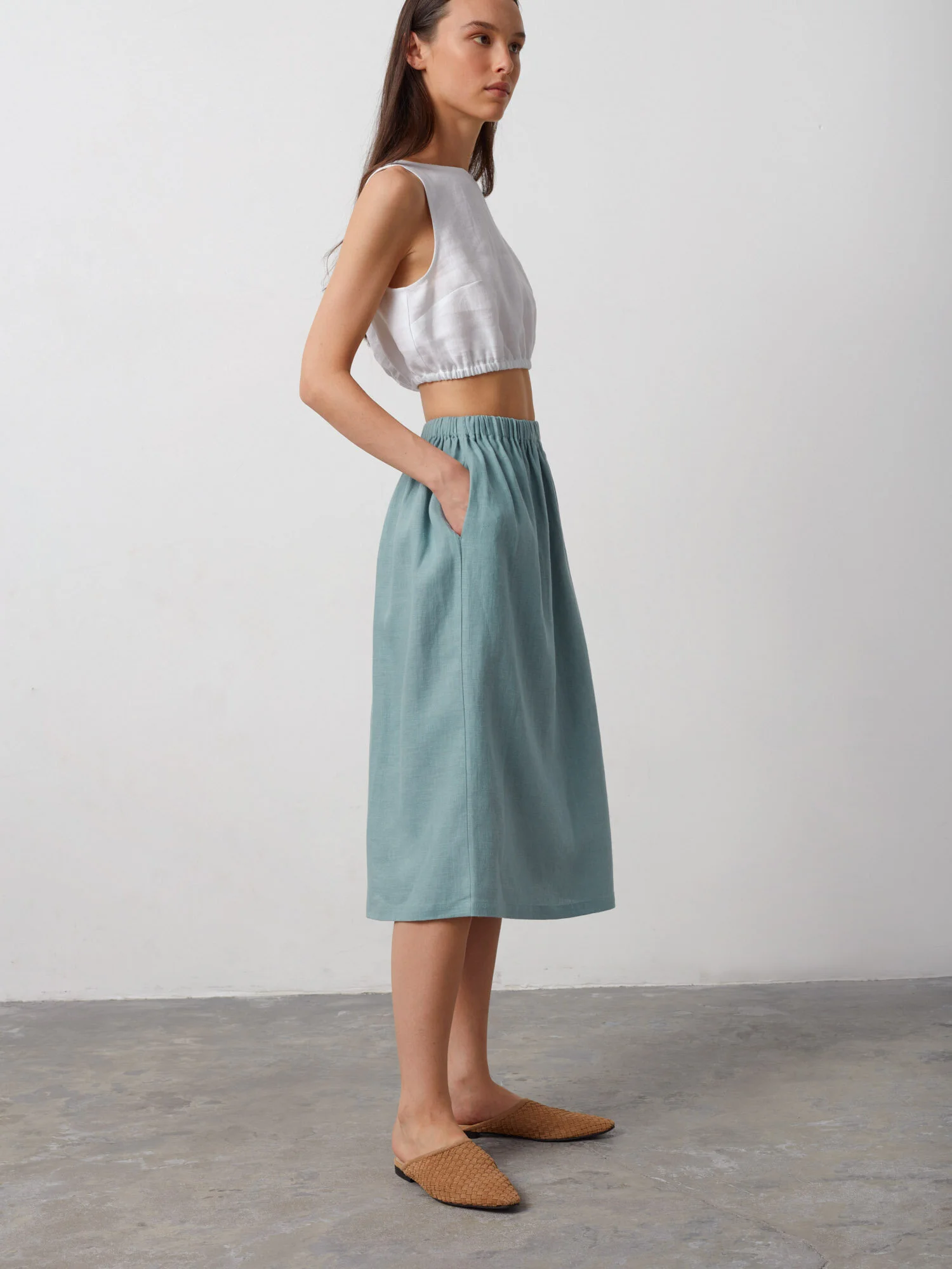 Bild 4 von ELLE Leinenrock mit Raffung in Dark Turquoise, you can also choose other colors above von Love and Confuse