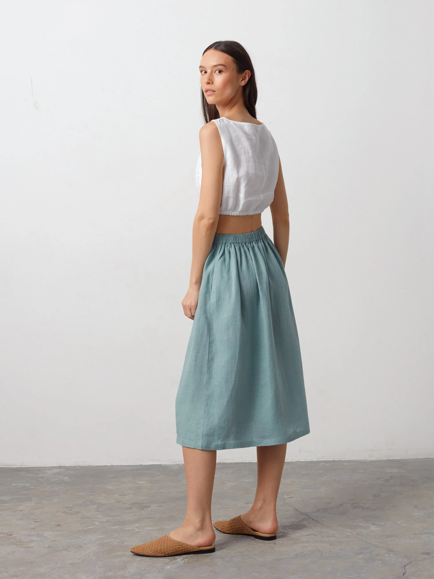 Bild 6 von ELLE Leinenrock mit Raffung in Dark Turquoise, you can also choose other colors above von Love and Confuse