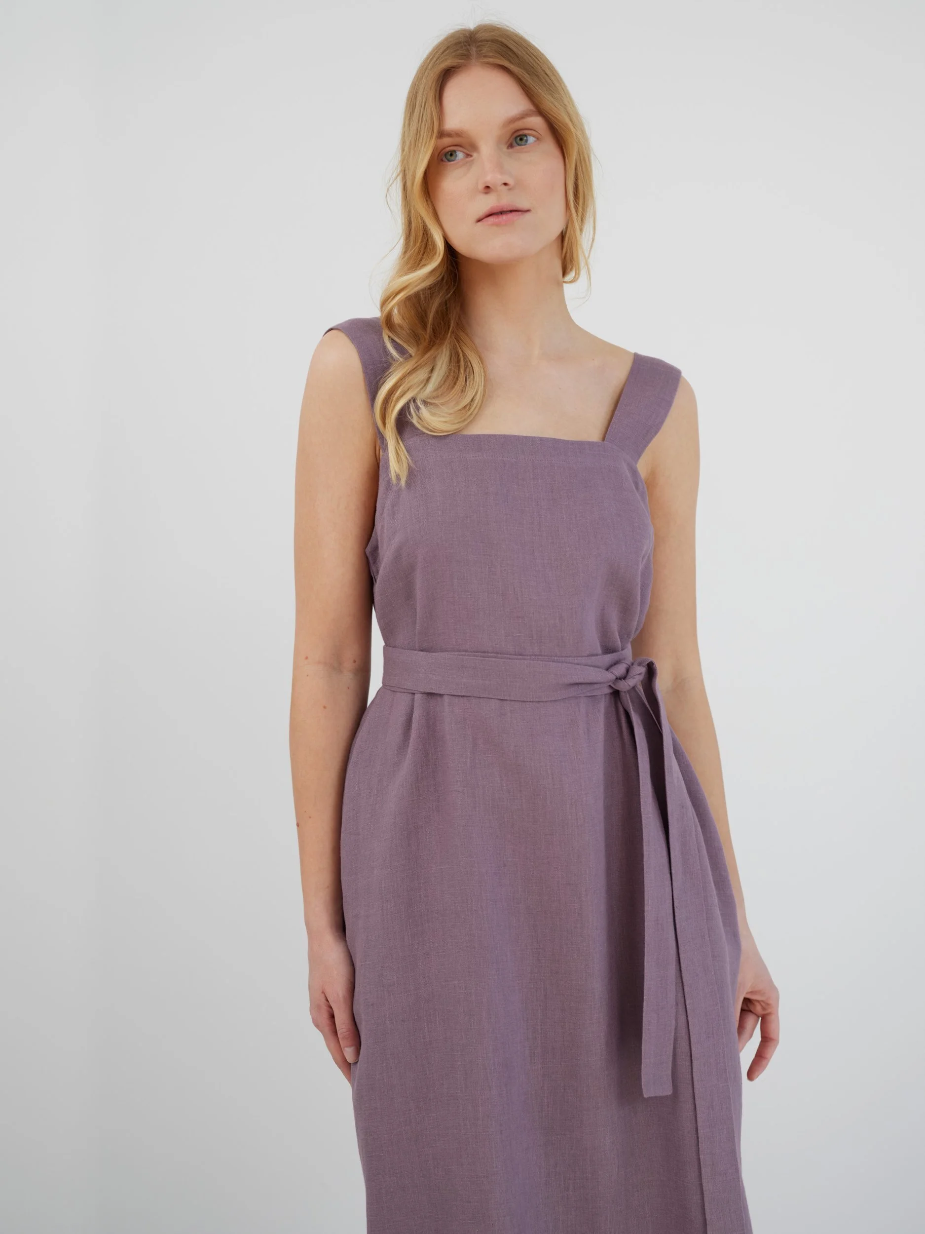 Image 3 of ELLIDY Wide Strap Linen Dress in Lavender Violet from Love and Confuse