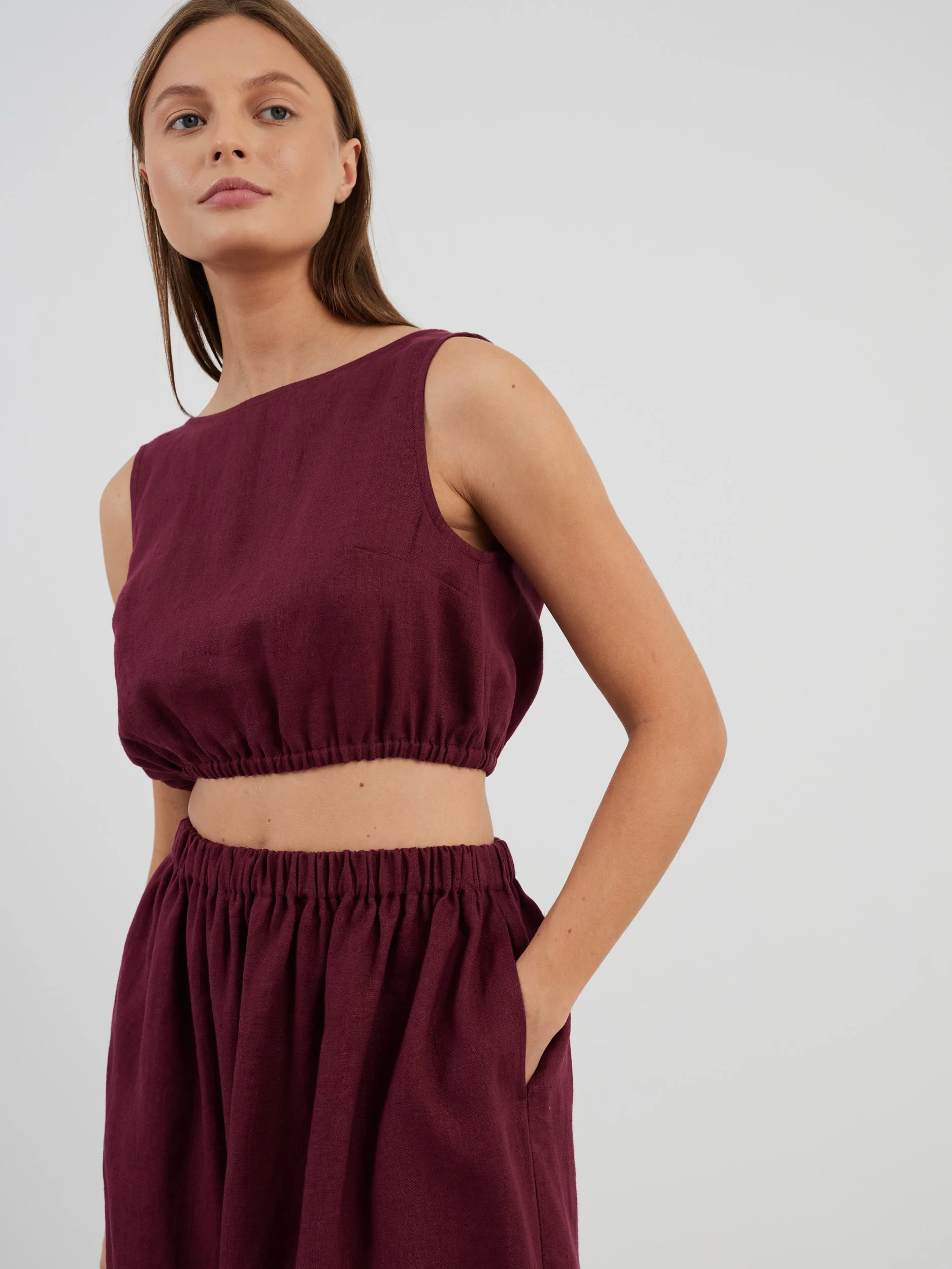 Image 1 of ETHNA Linen Tank Top in Eggplant from Love and Confuse