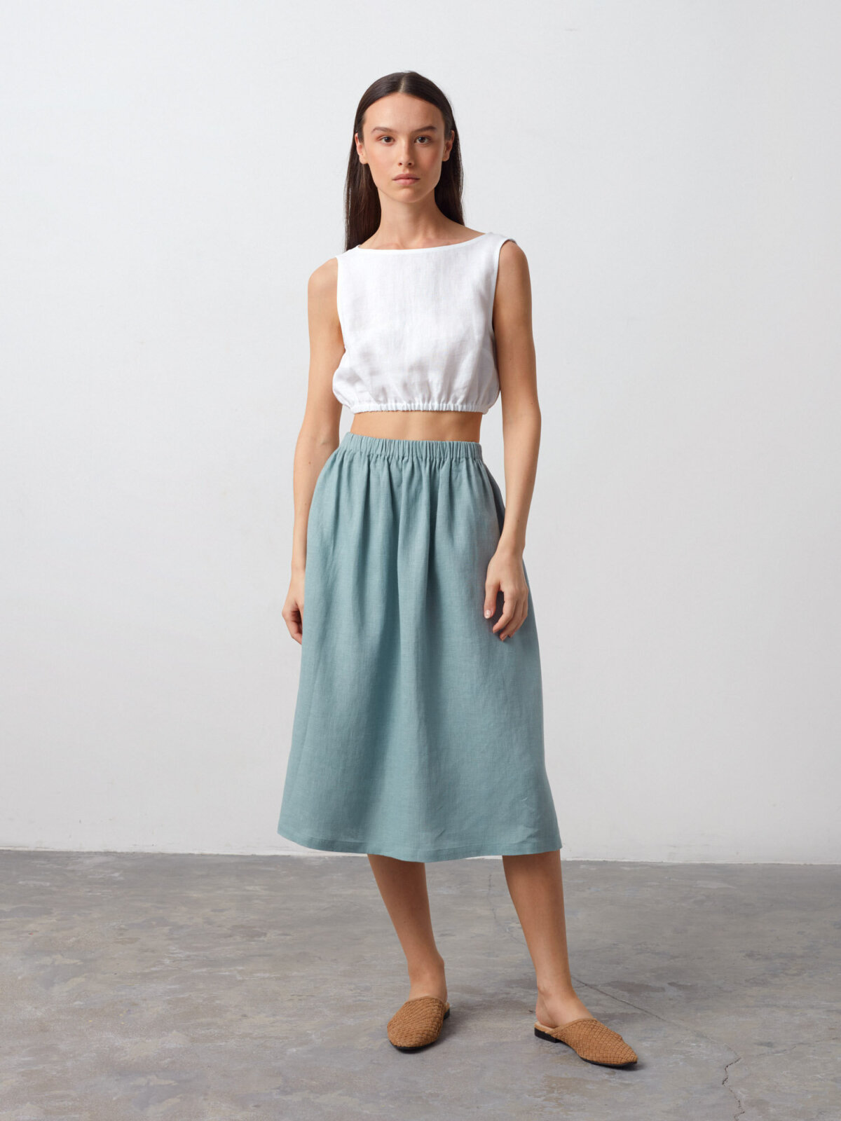 ETHNA pellava croptoppi Valkoinen — kokovartalokuva