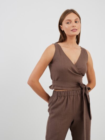 EVA Sleeveless Linen Wrap Top