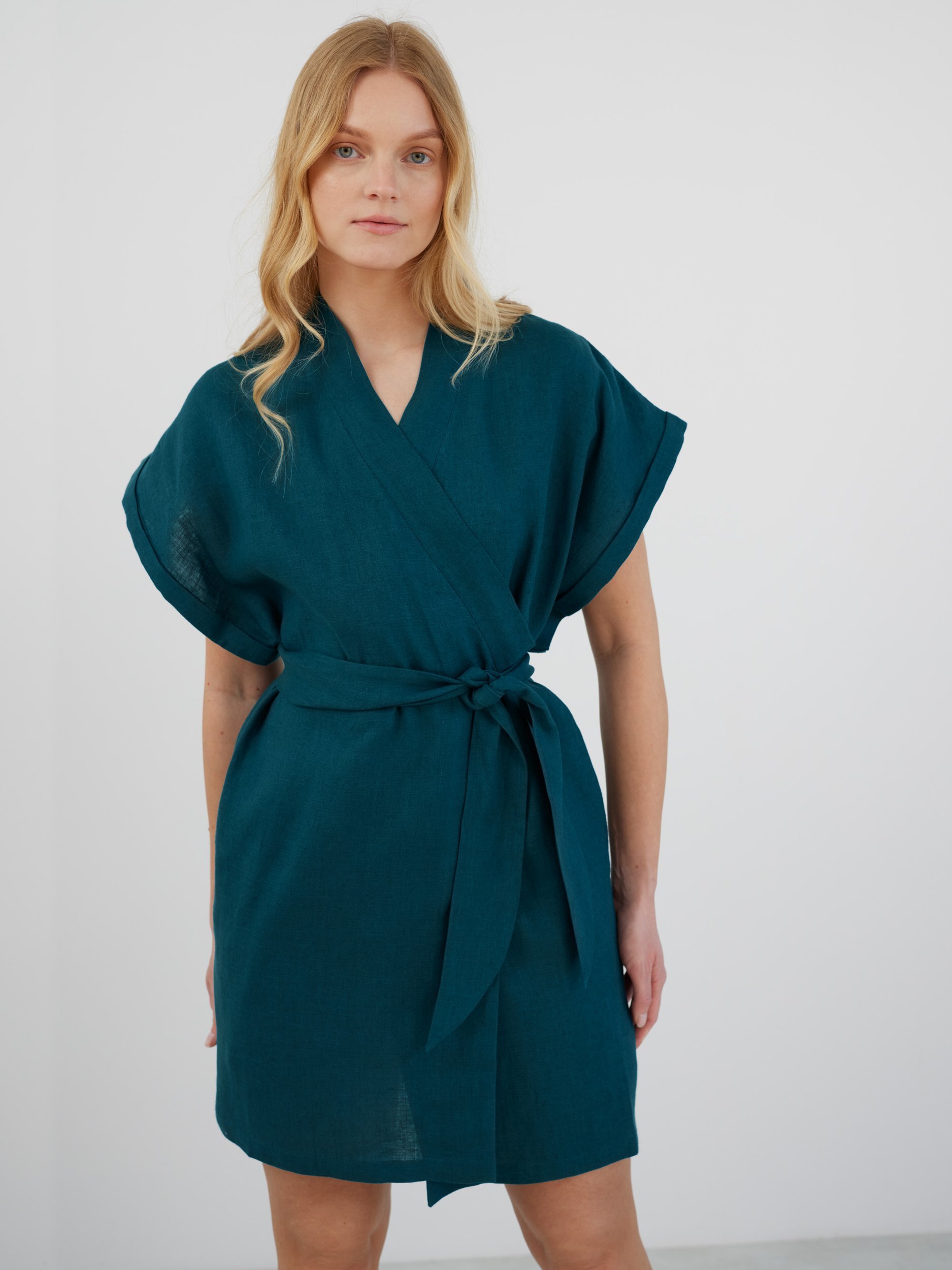 FAITH Mini Linen Wrap Dress - Image 5