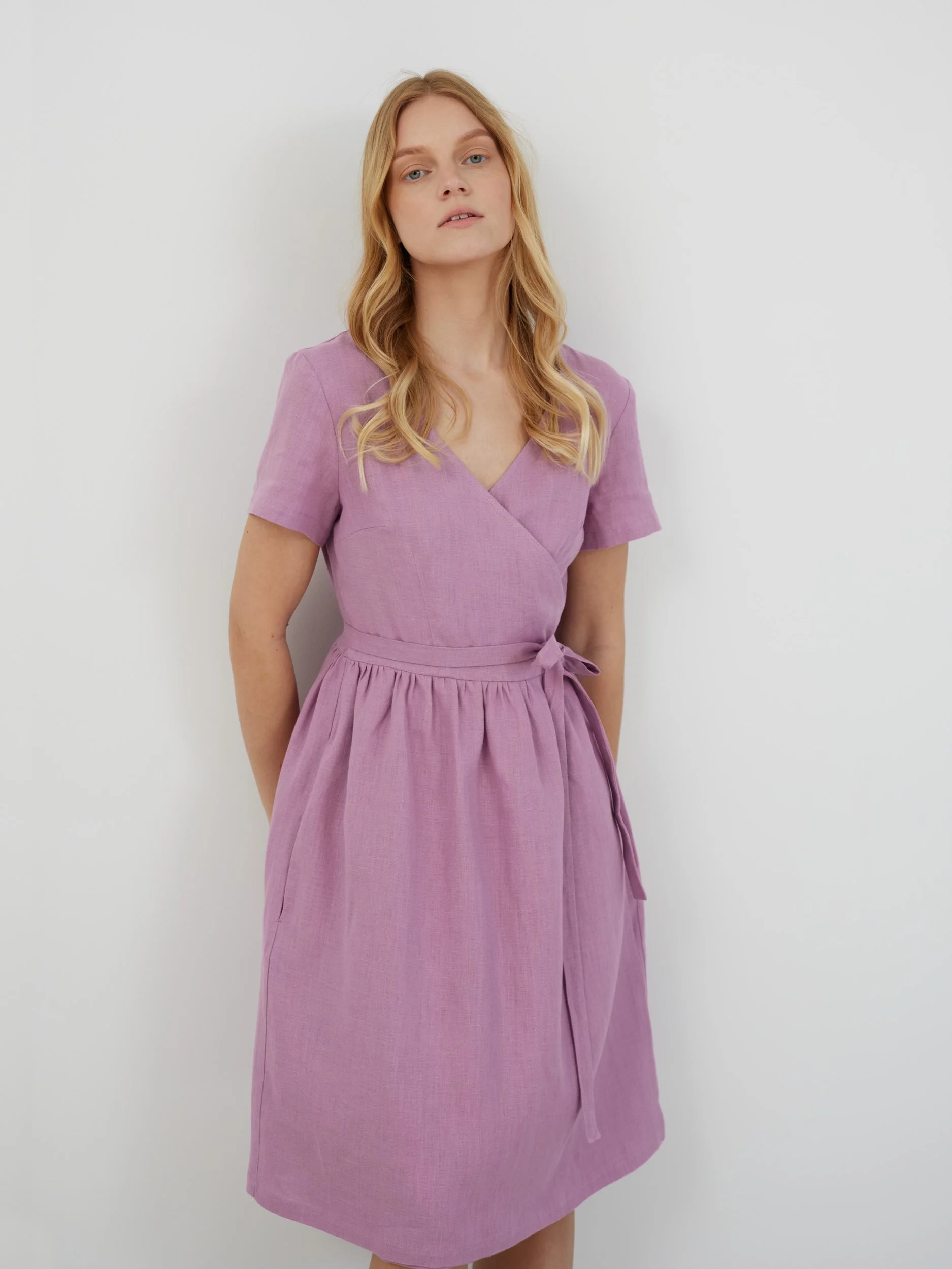 Image 3 of FLORA Linen Wrap Dress in Radiant Orchid from Love and Confuse