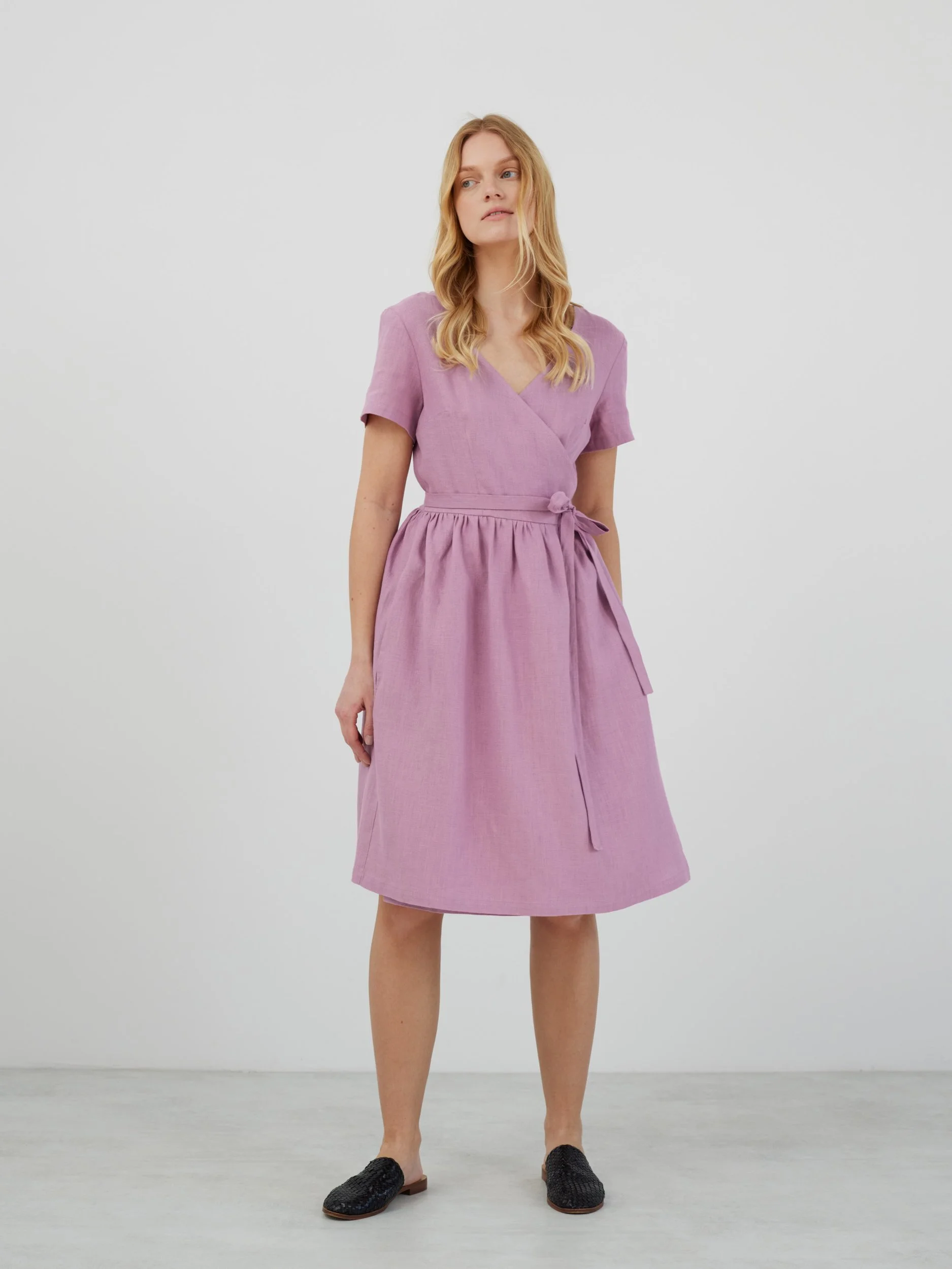 Image 4 of FLORA Linen Wrap Dress in Radiant Orchid from Love and Confuse