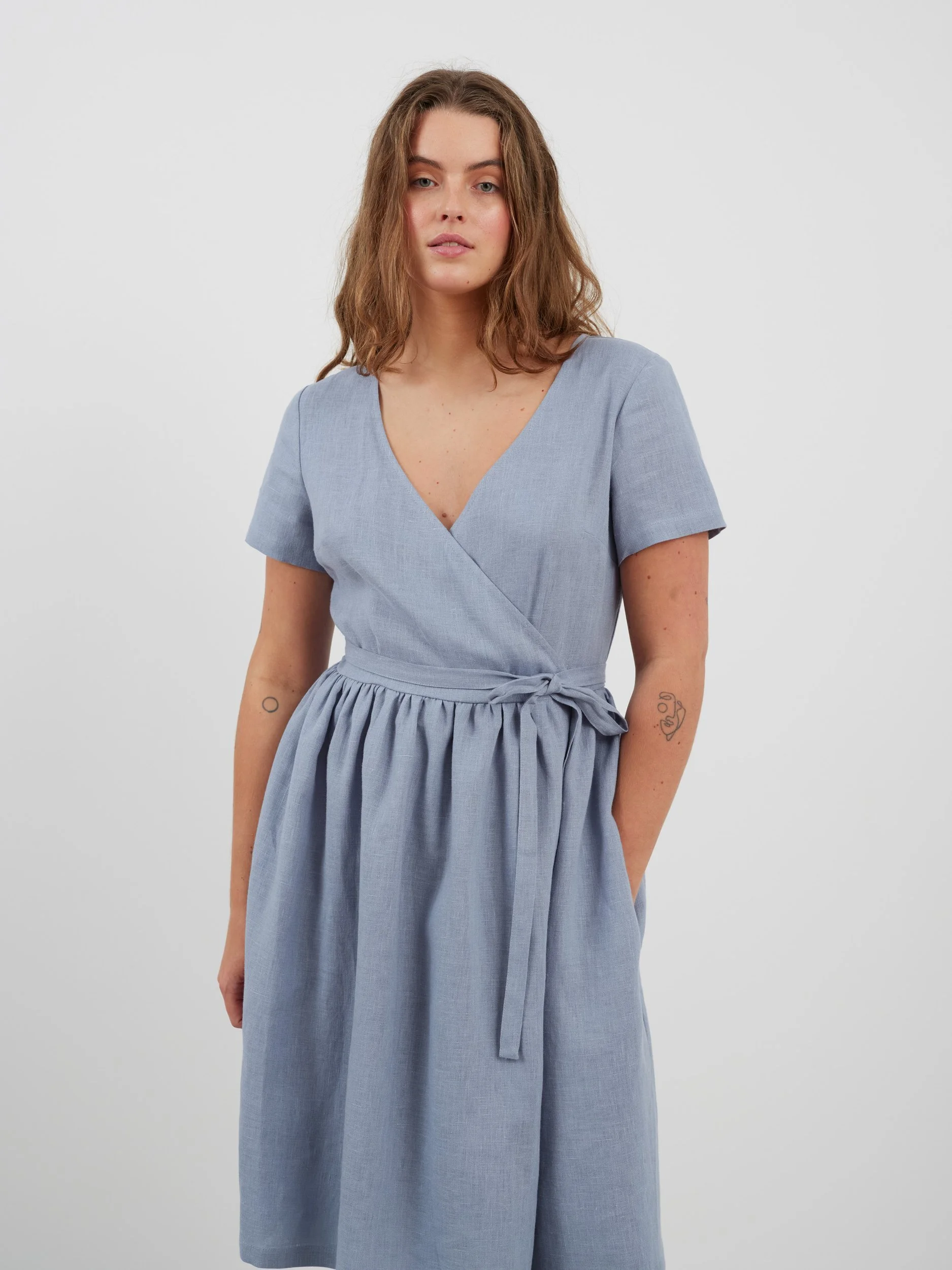 Image 3 of FLORA Linen Wrap Dress in Vista Blue from Love and Confuse