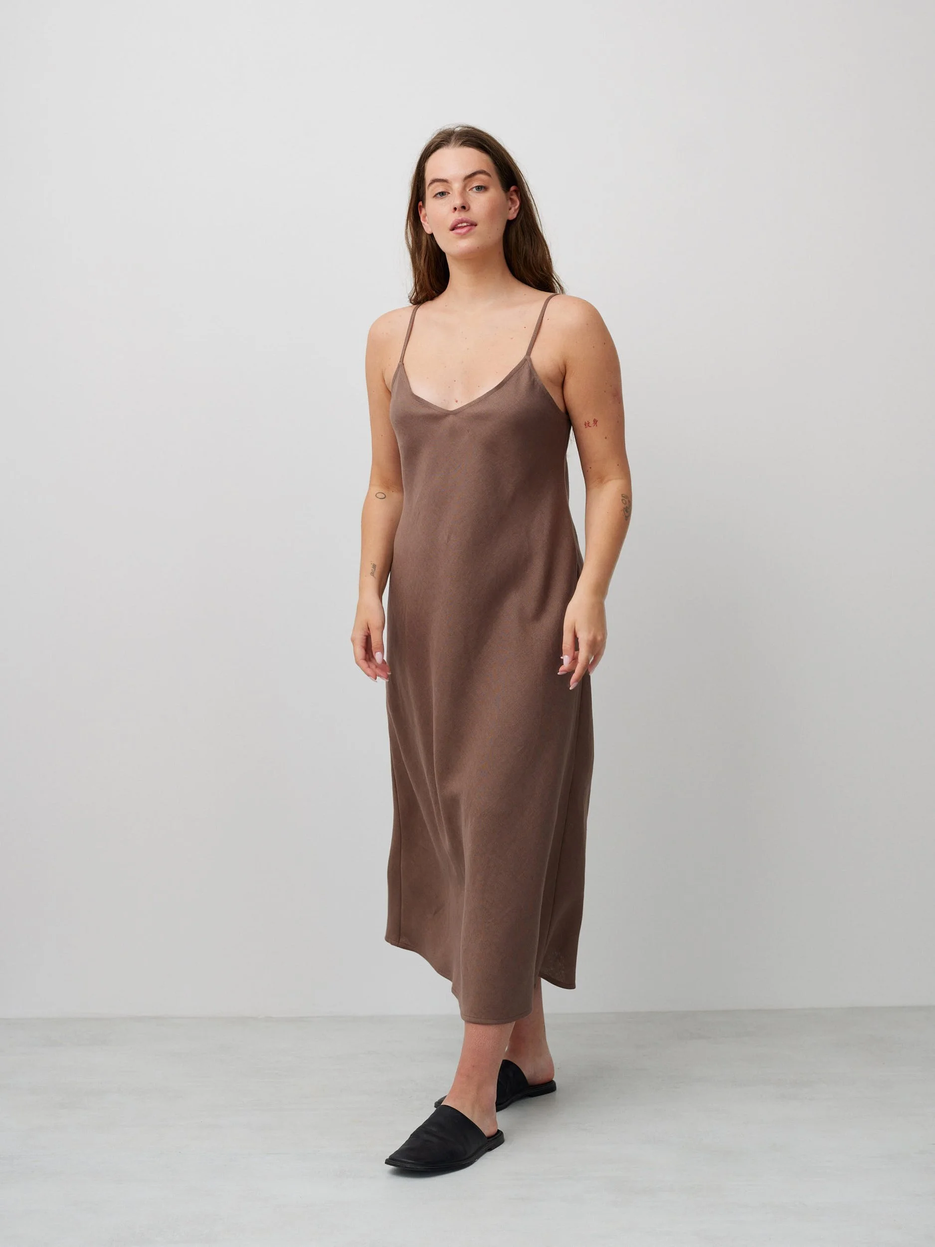 Image 2 of FREJA Linen Slip Dress in Cocoa from Love and Confuse