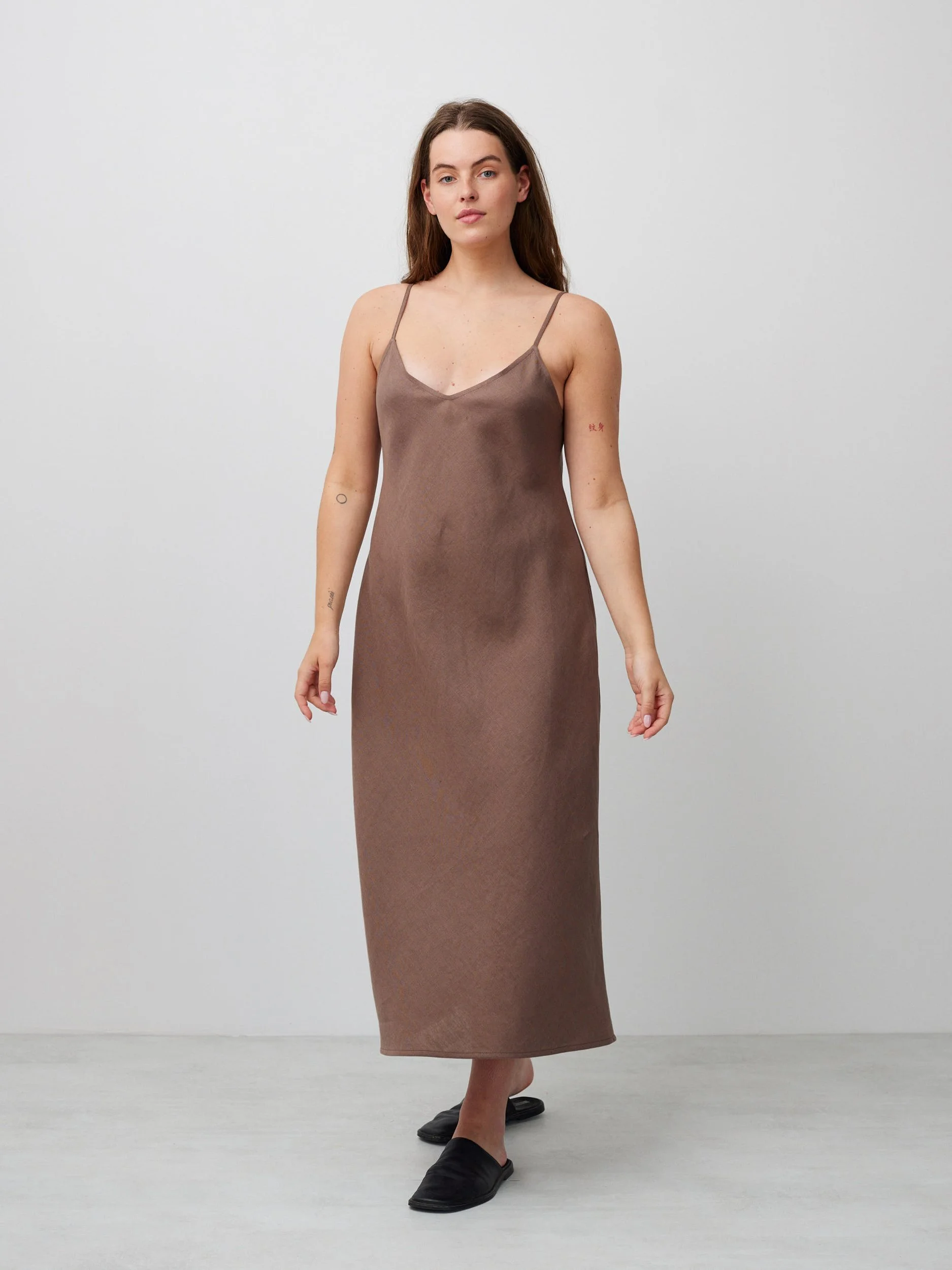 Image 4 of FREJA Linen Slip Dress in Cocoa from Love and Confuse