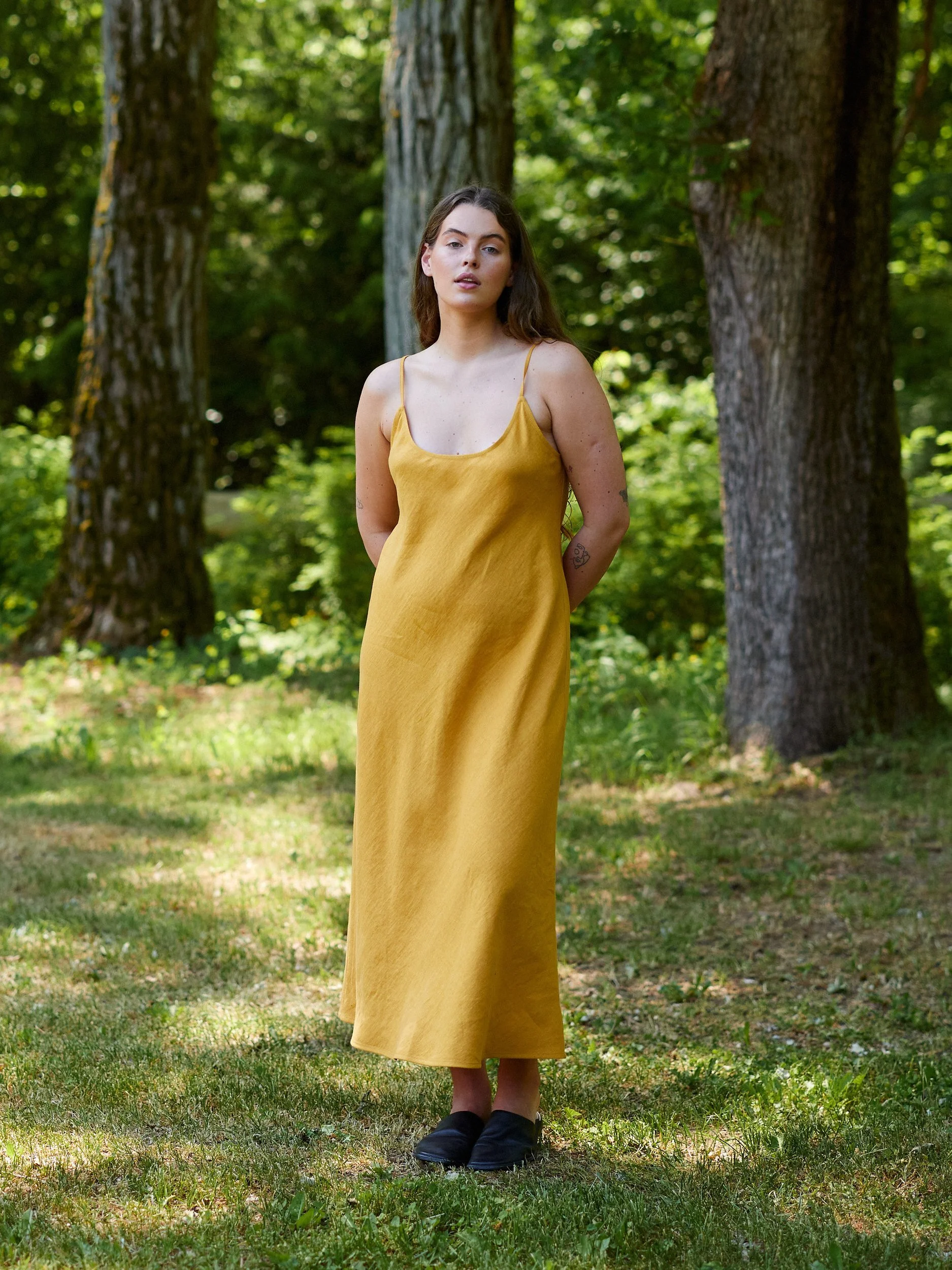 Image 4 of FREJA Linen Slip Dress in Mustard from Love and Confuse