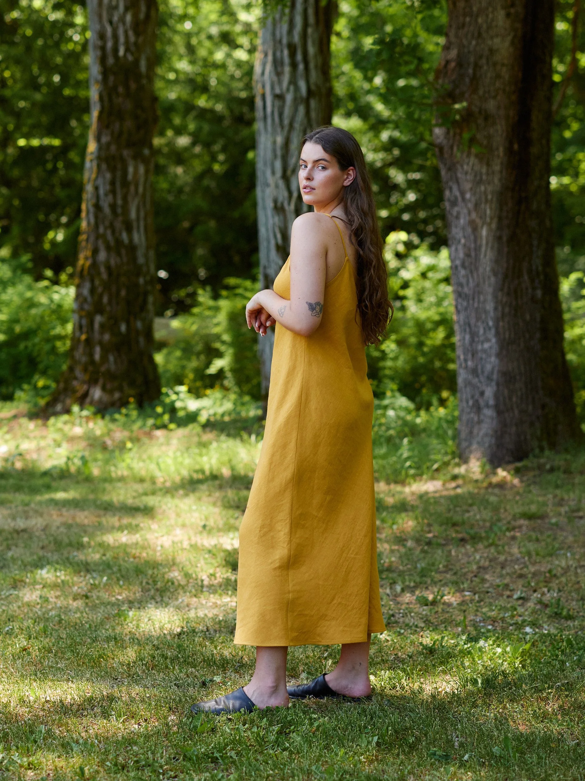 Image 6 of FREJA Linen Slip Dress in Mustard from Love and Confuse