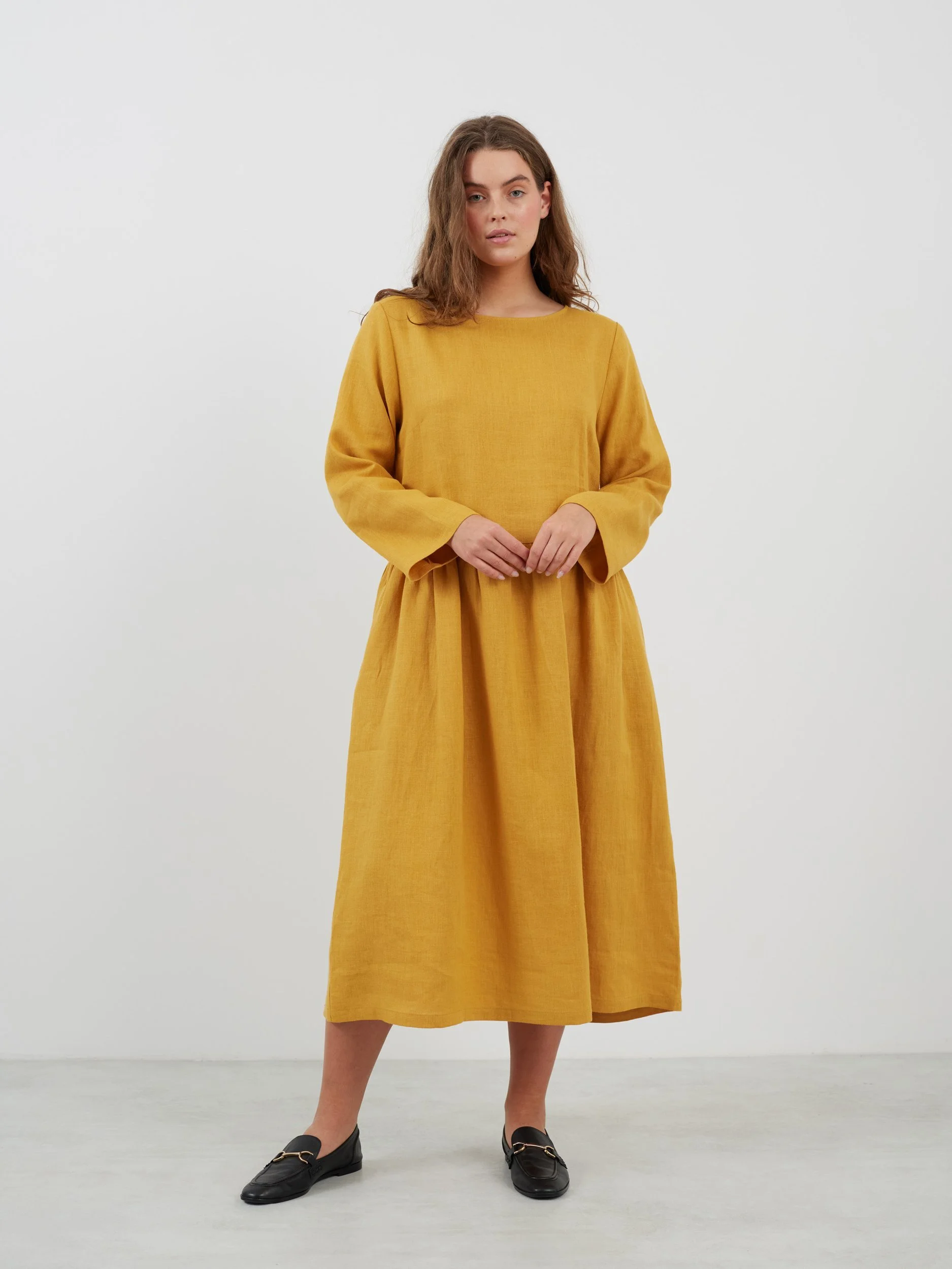 Image 2 of GEMMA Long Sleeve Linen Dress in Mustard from Love and Confuse