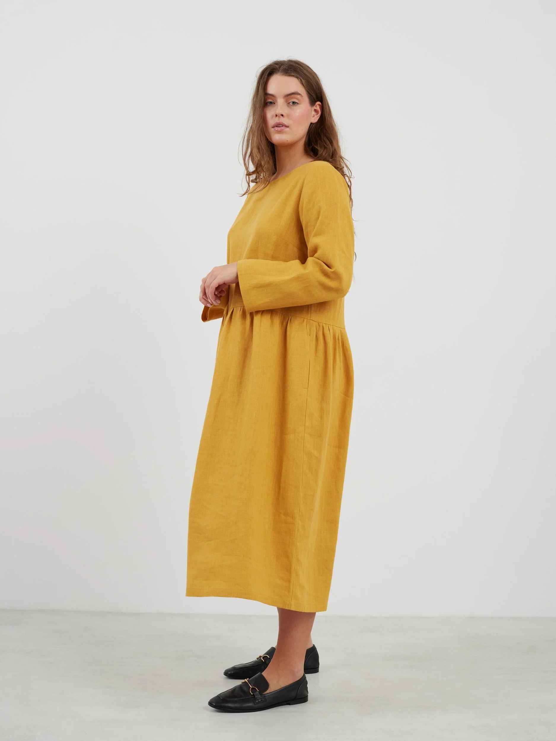 Image 4 of GEMMA Long Sleeve Linen Dress in Mustard from Love and Confuse