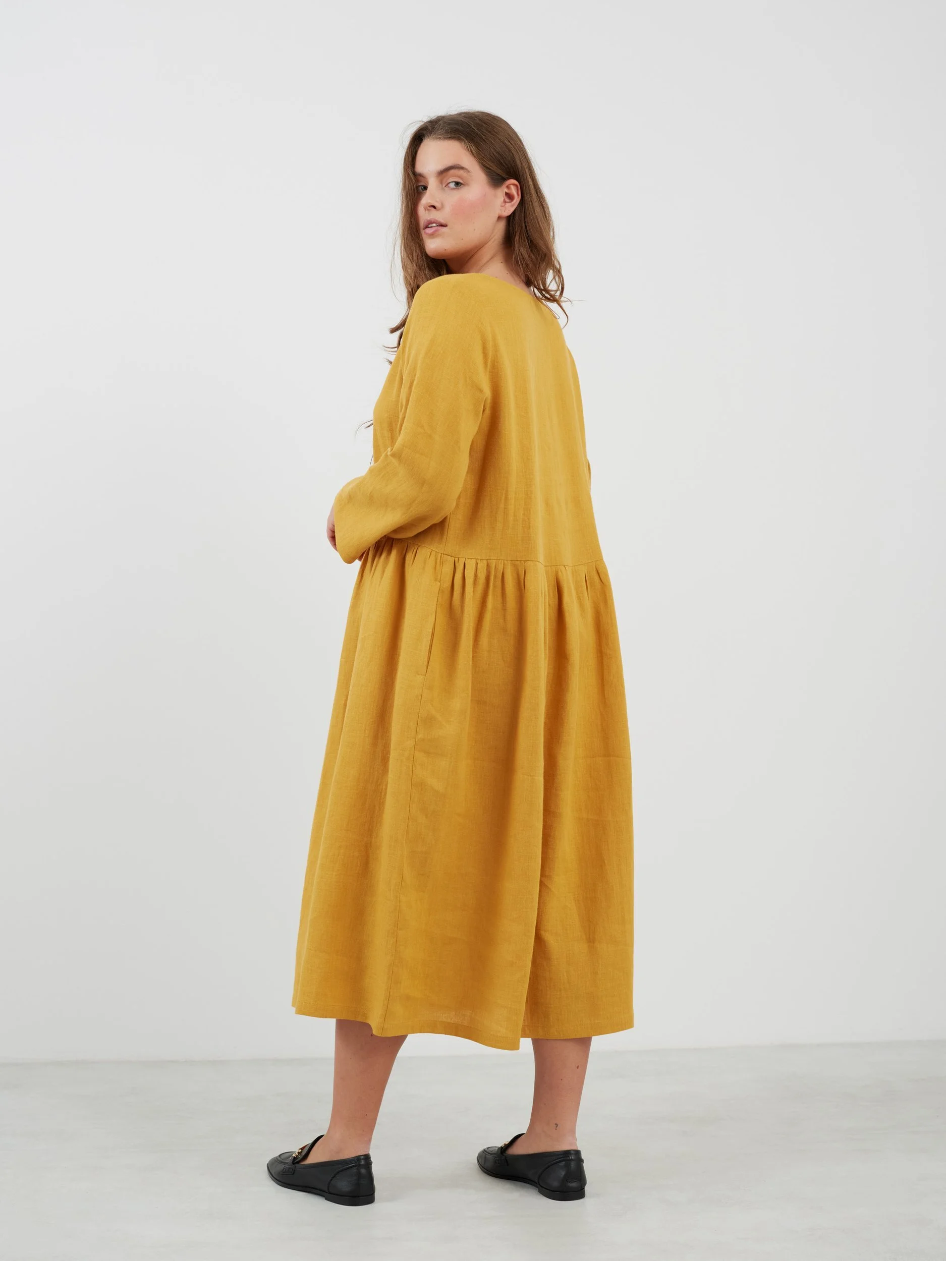 Image 6 of GEMMA Long Sleeve Linen Dress in Mustard from Love and Confuse