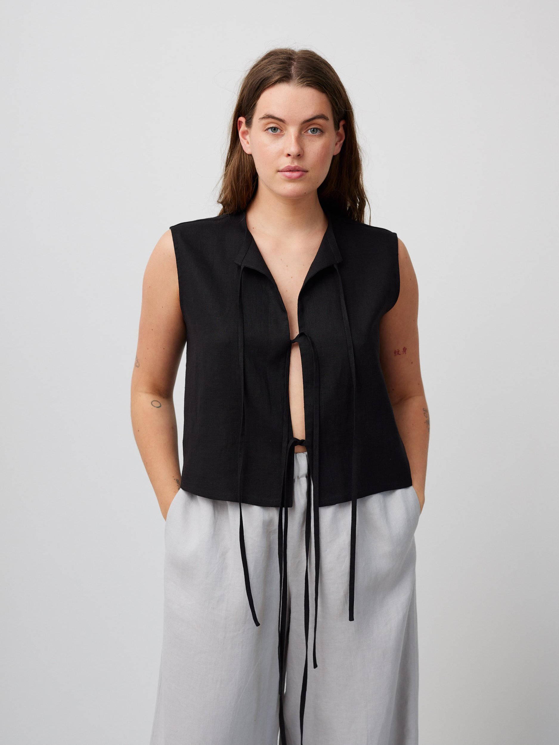 HEIDI Linen Tie-Front Vest Top - Image 1