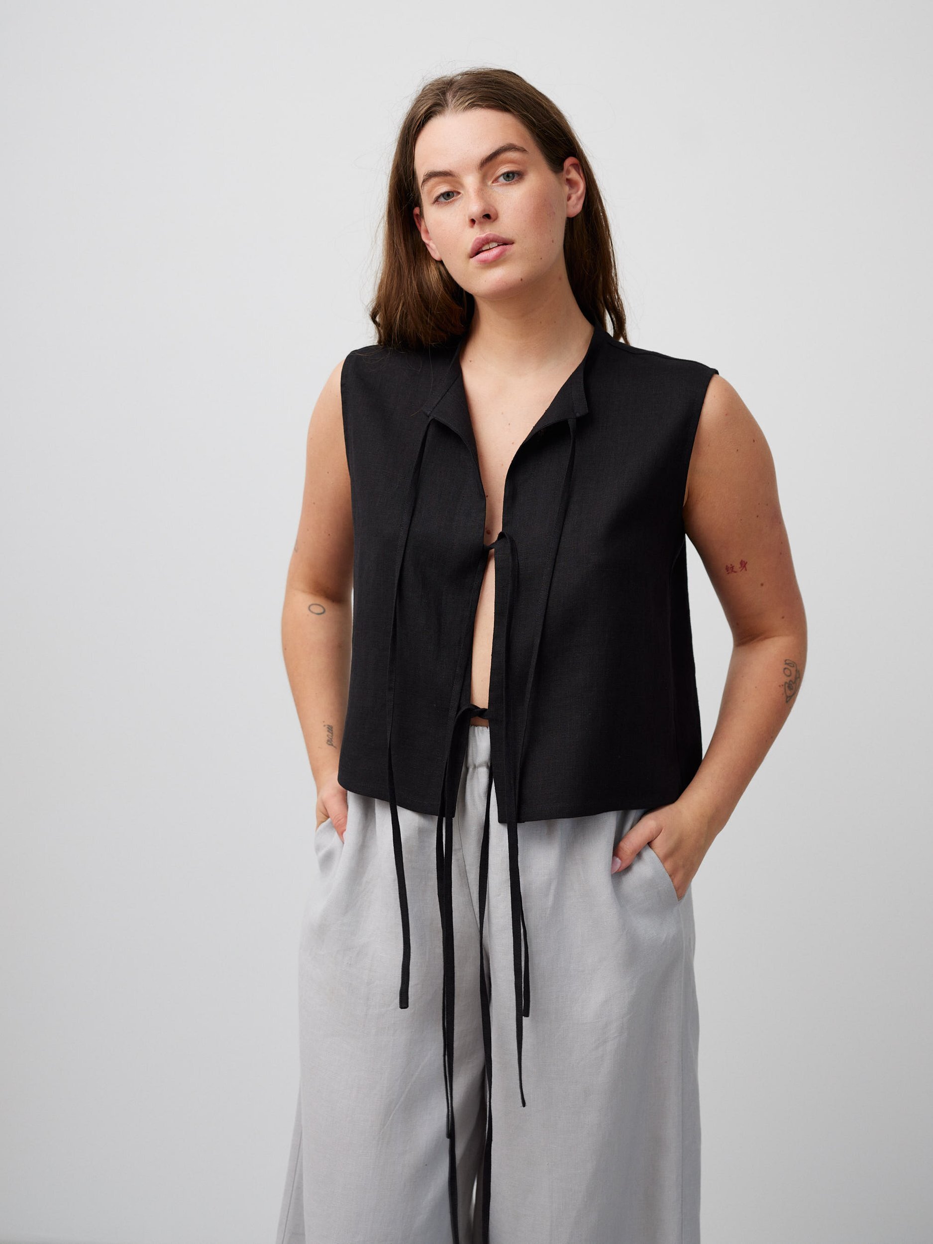 HEIDI Linen Tie-Front Vest Top - Image 5