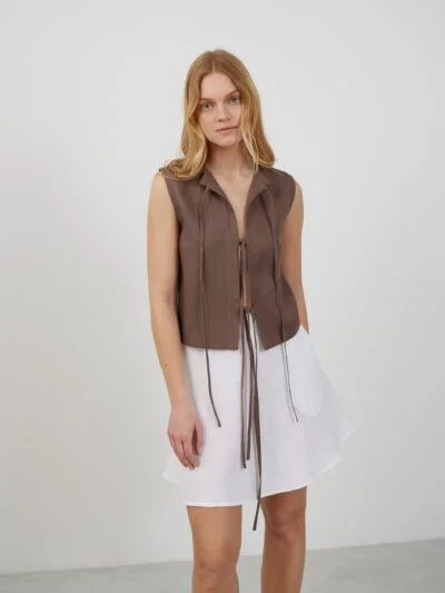 HEIDI Linen Tie-Front Vest Top