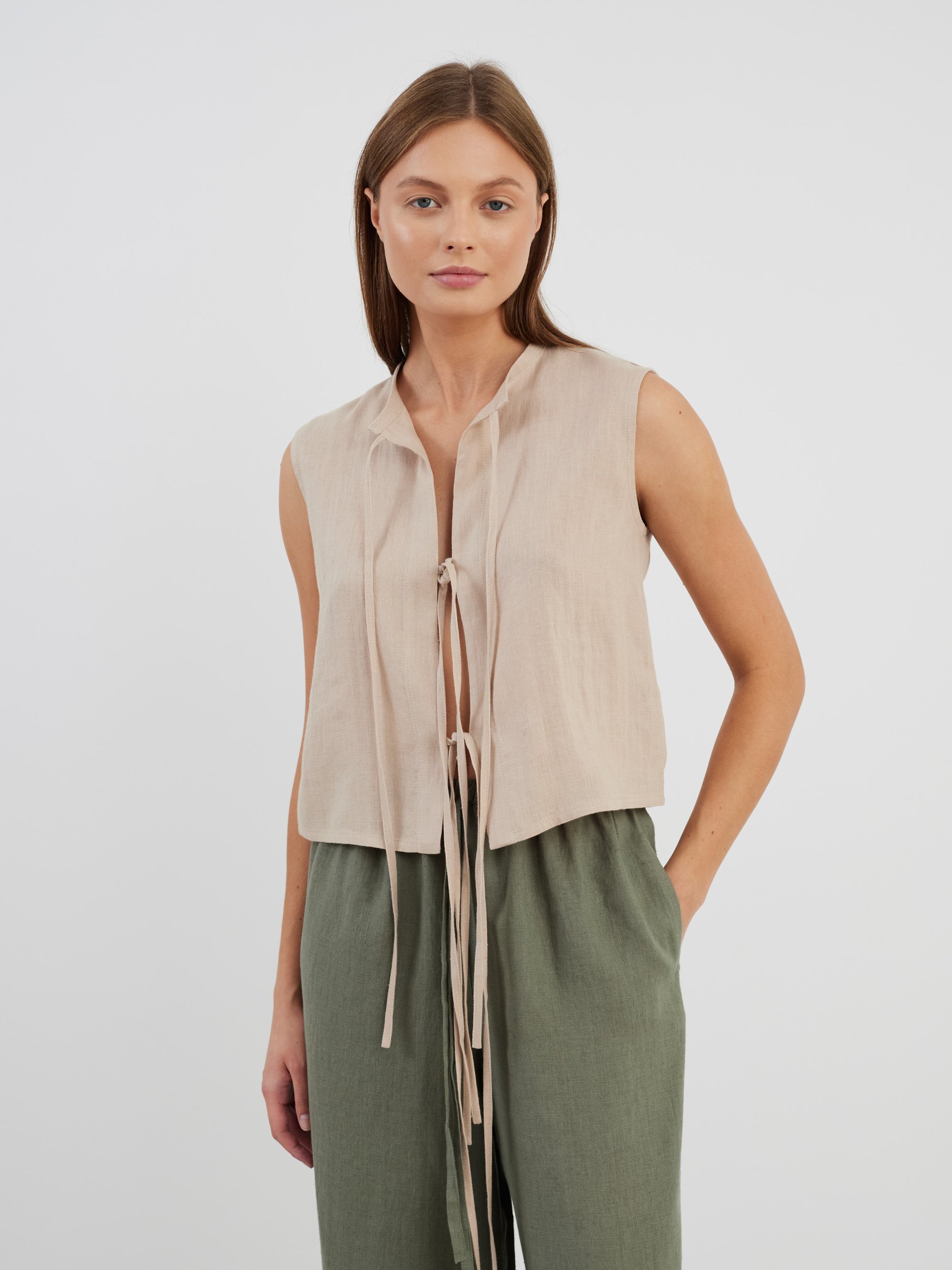HEIDI Tie Front Linen Top - Image 3