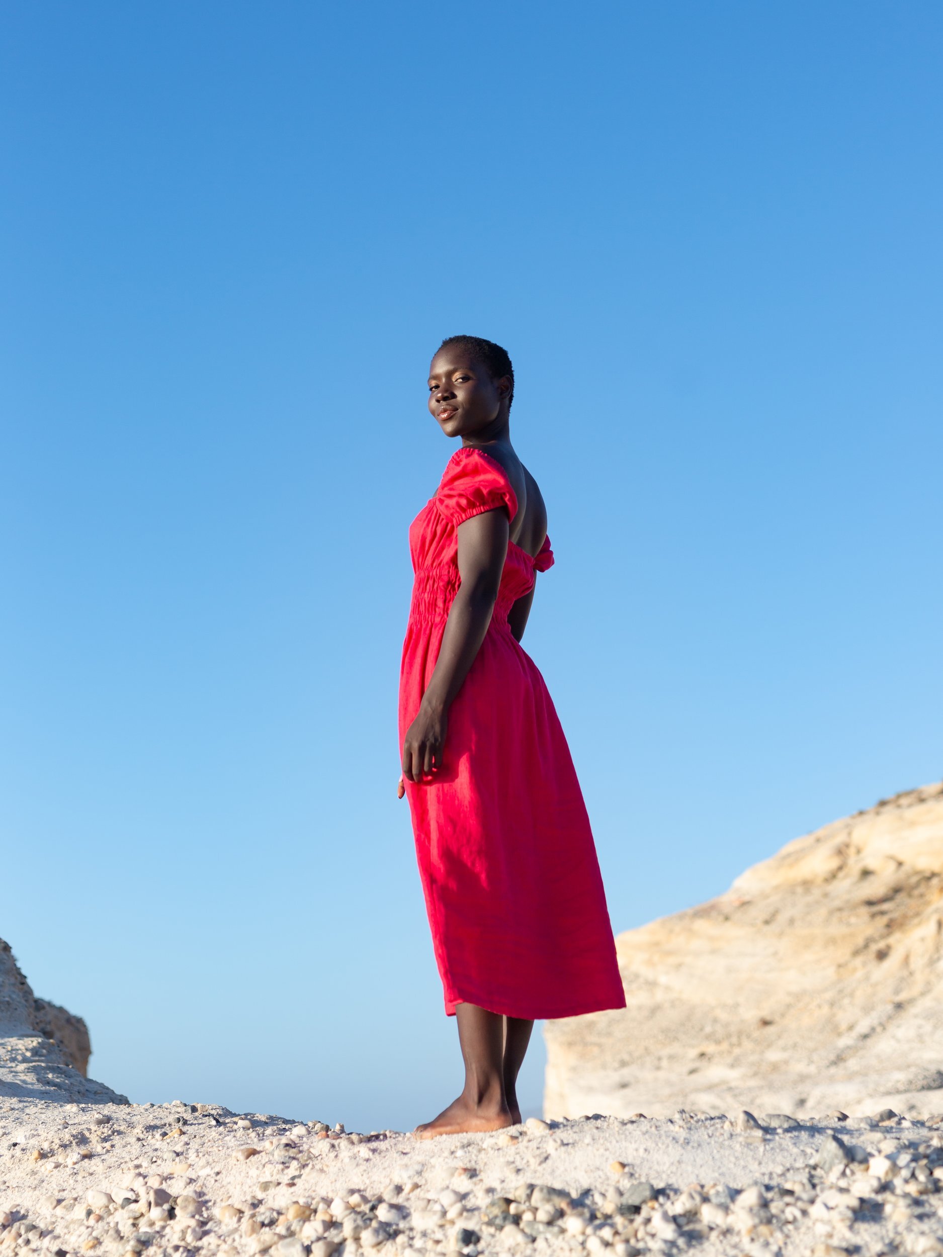 HOLIDAY Linen Midi Dress with Puff Sleeves - Image 3